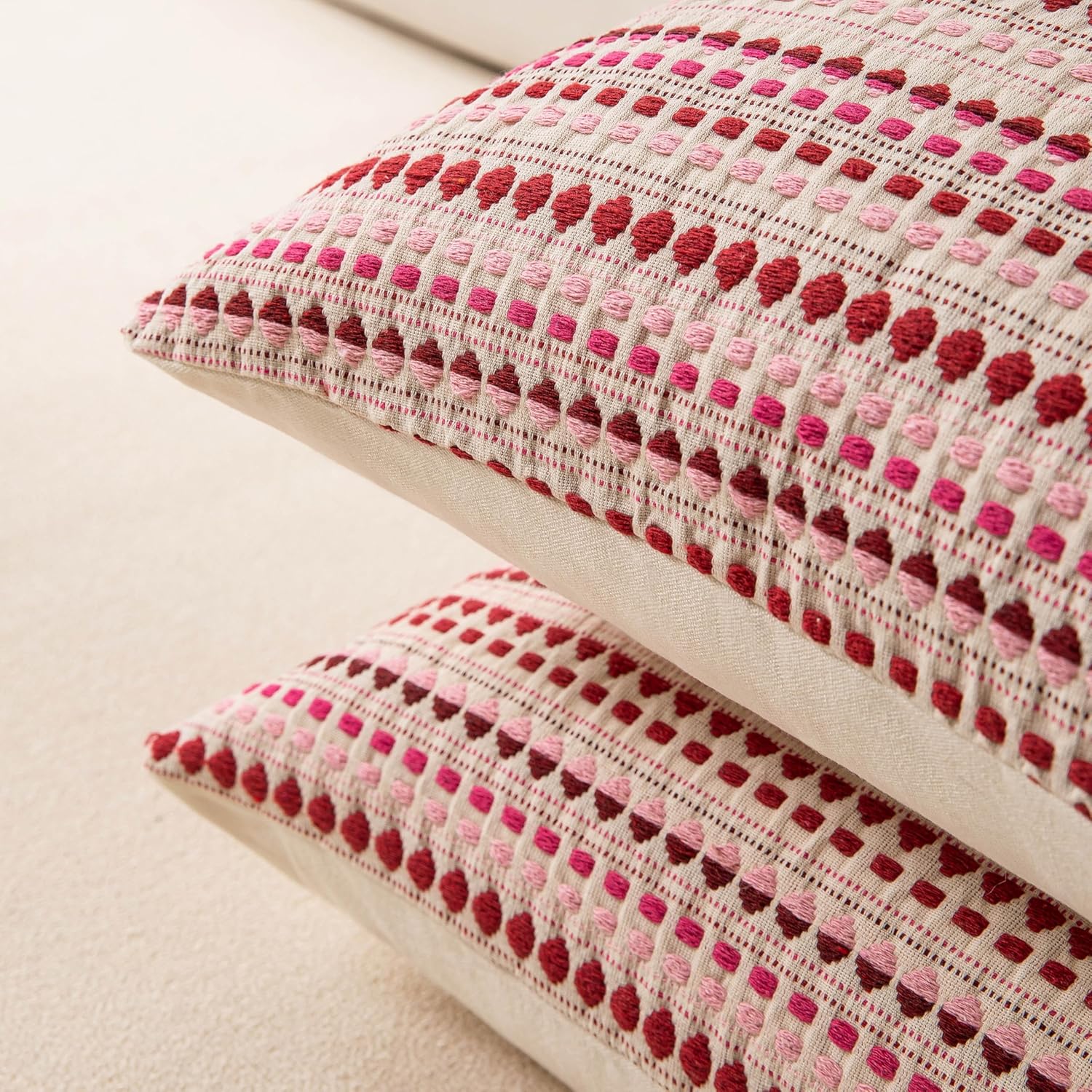 Boho Lumbar Couch Throw Pillow Covers 12x20 Inch Set of 2 Pink Woven Striped Decorative Pillow Covers Cotton Accent Pillowcase Farmhouse Cushion Covers for Home Decor Sofa Living Room Bedroom