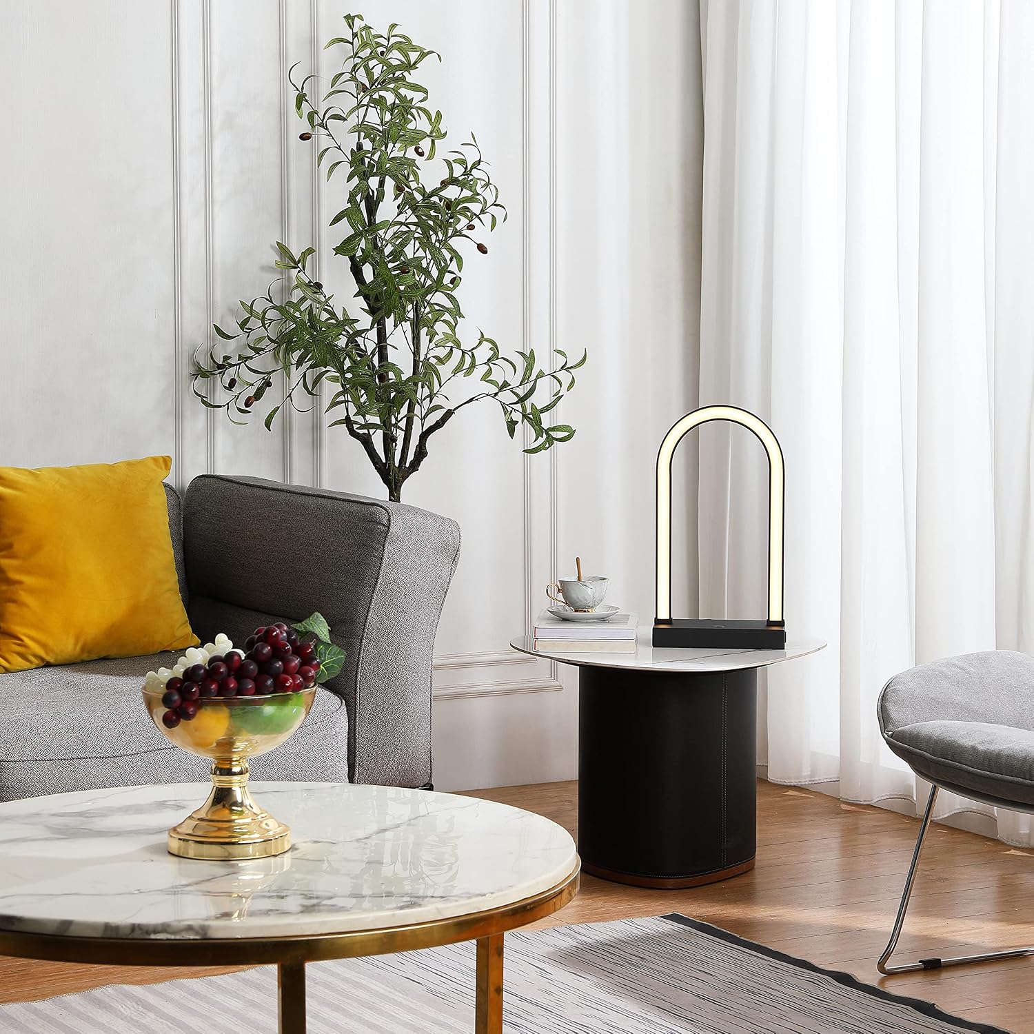 LUCĒ by Mercer Project Modern LED Arched Table Lamp, 3000K, 834 Lumens, Black
