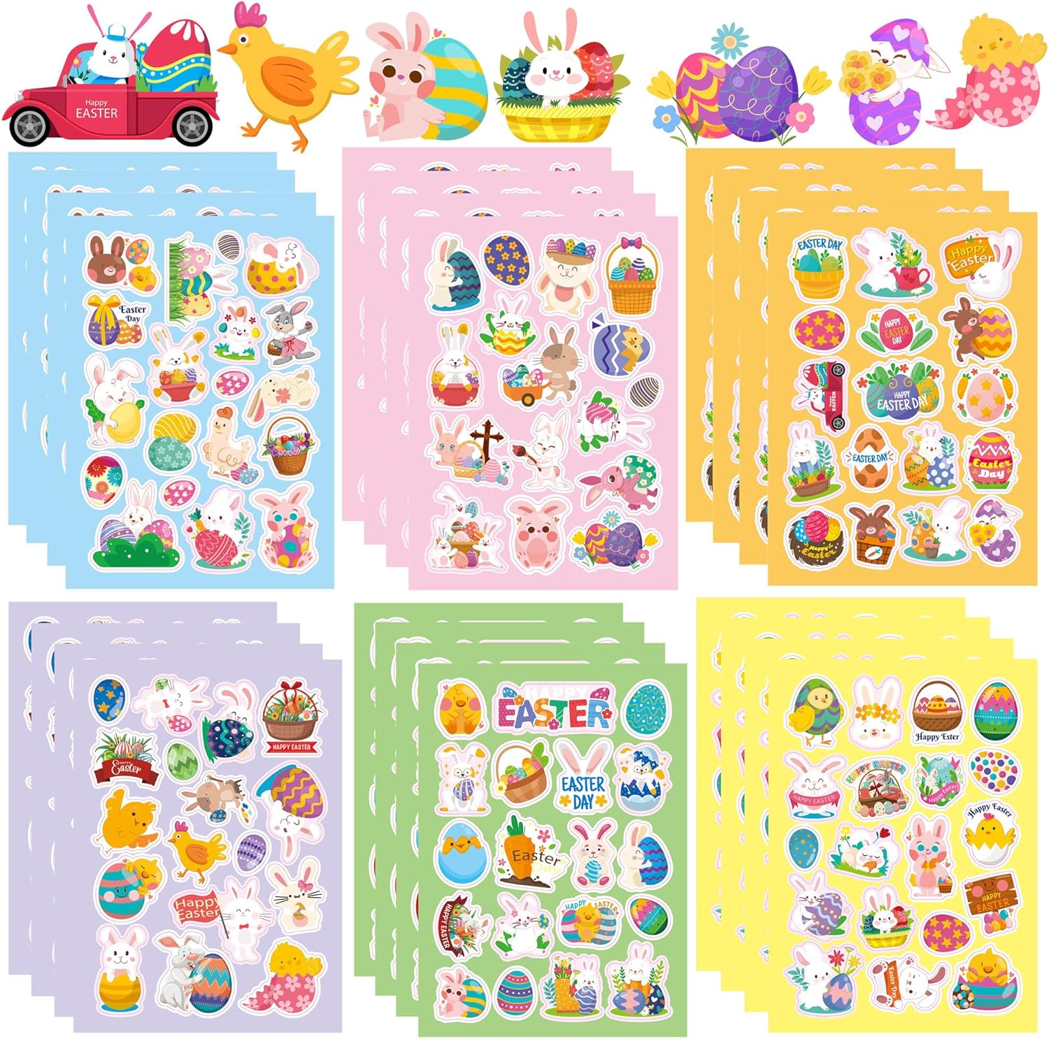 24 Sheets Easter Stickers, Easter Basket Stuffers for Teens and Adults, Vinyl Easter Gifts, Decorations, Crafts, Activities, Party Favors