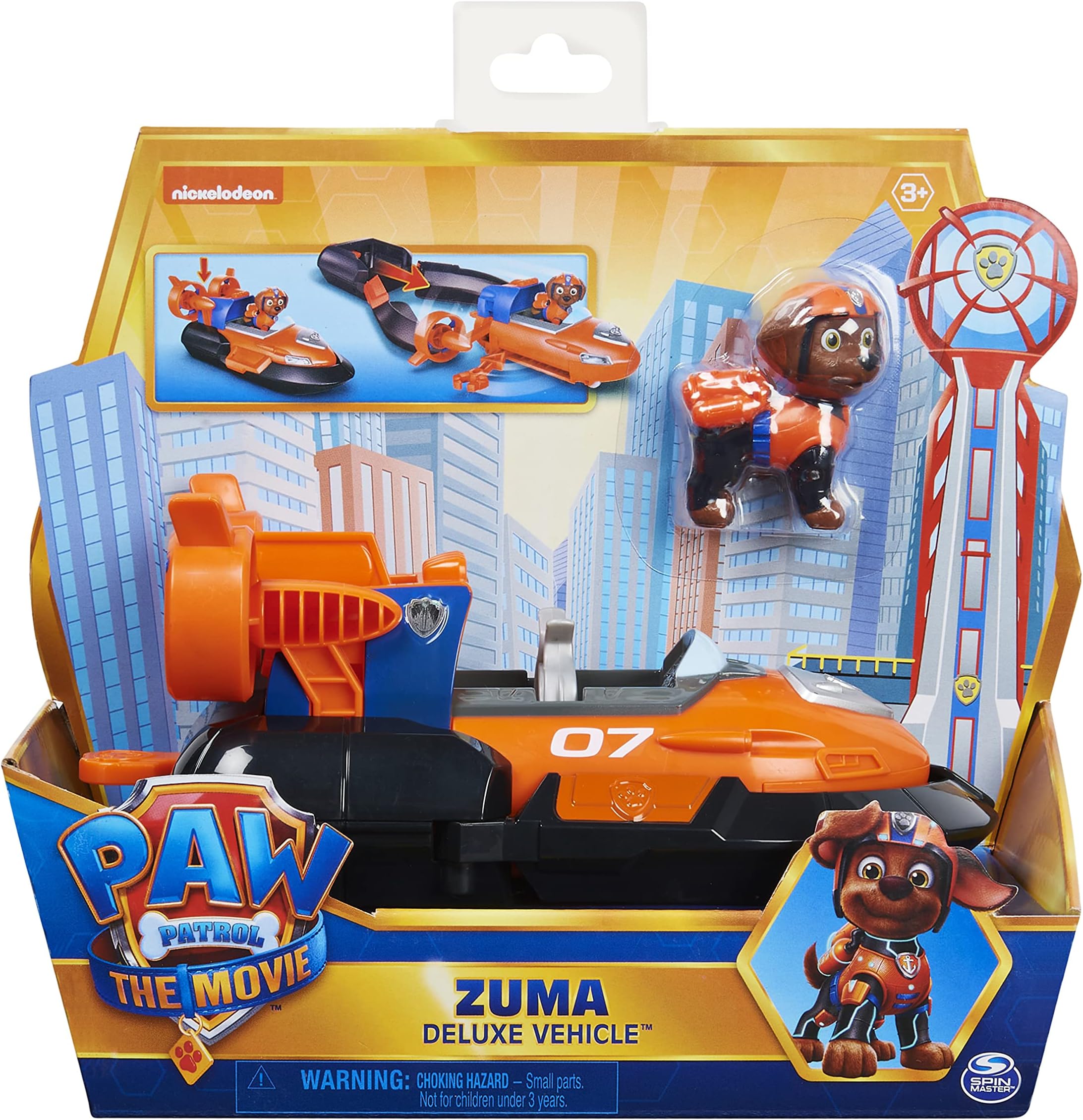 Paw Patrol, Zuma’s Deluxe Movie Transforming Toy Car with Collectible Action Figure, Kids Toys for Ages 3 and up