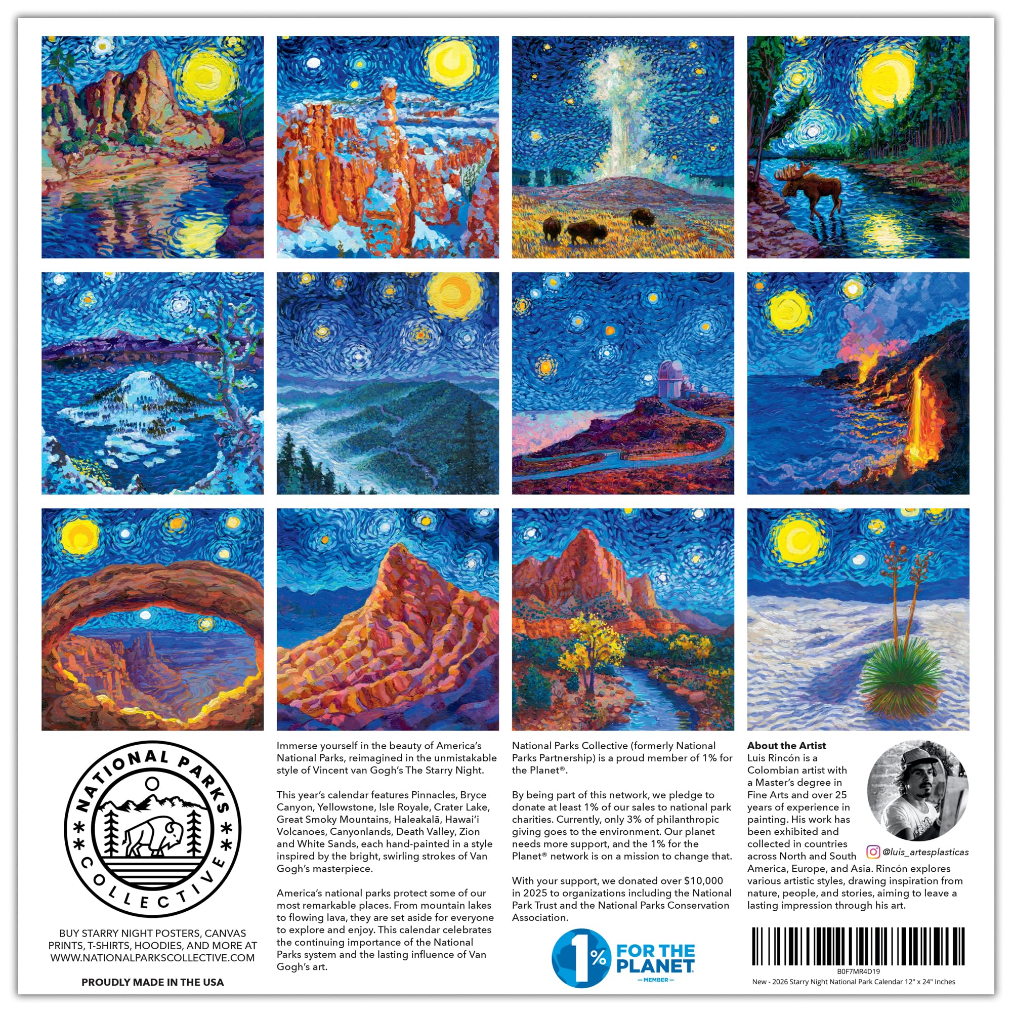 Calendario National Park de noche estrellada 2026 de 12 x 24 pulgadas
