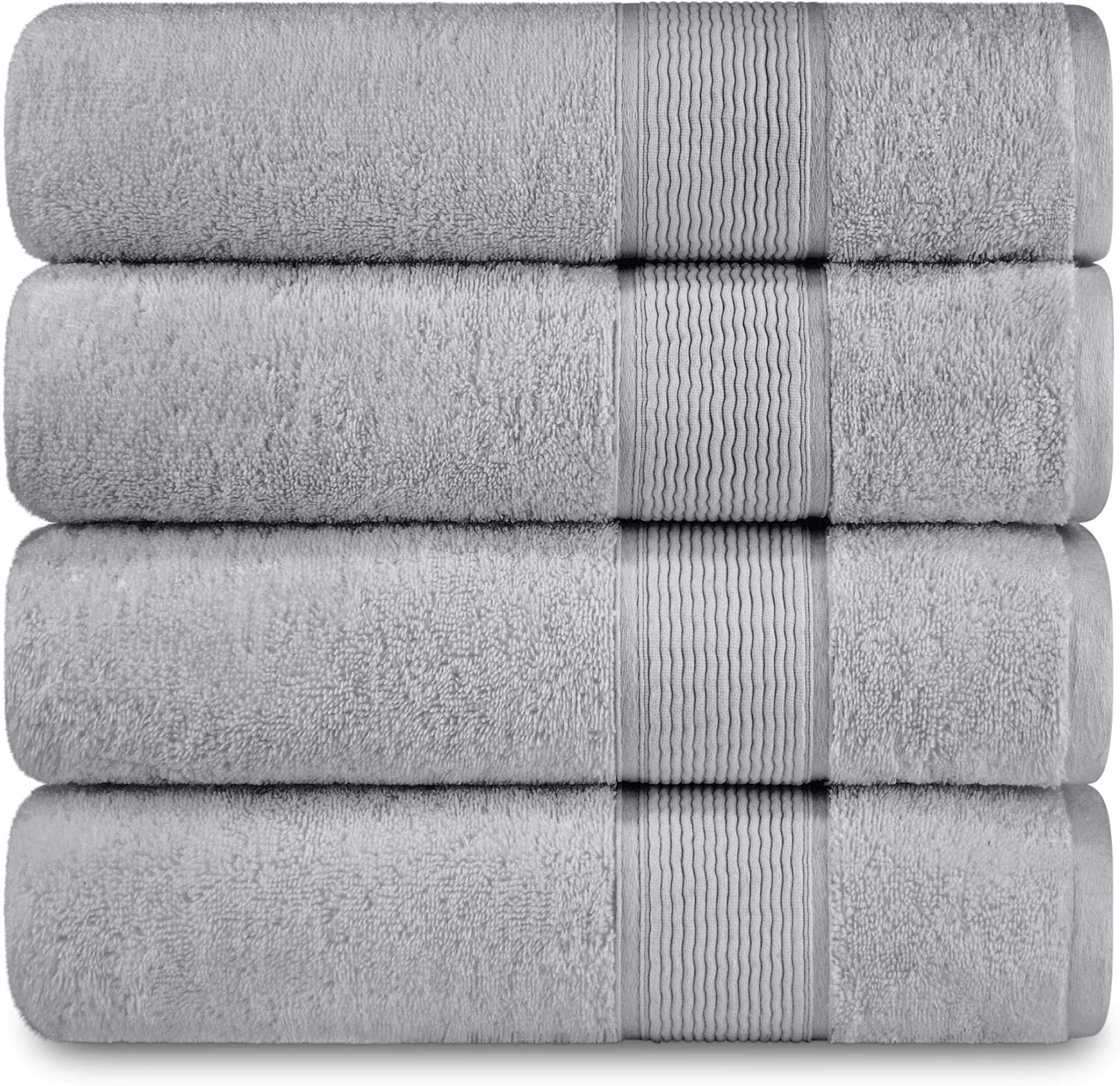 DecorRack 4 Premium Turkish Bath Collection Towels, 100% Combed Turkish Cotton, 600 GSM, Super Plush, Ultra Absorbent and Quick Dry, Includes 4 Bath Towels, 27 x 54 inch, Gray (Set of 4)