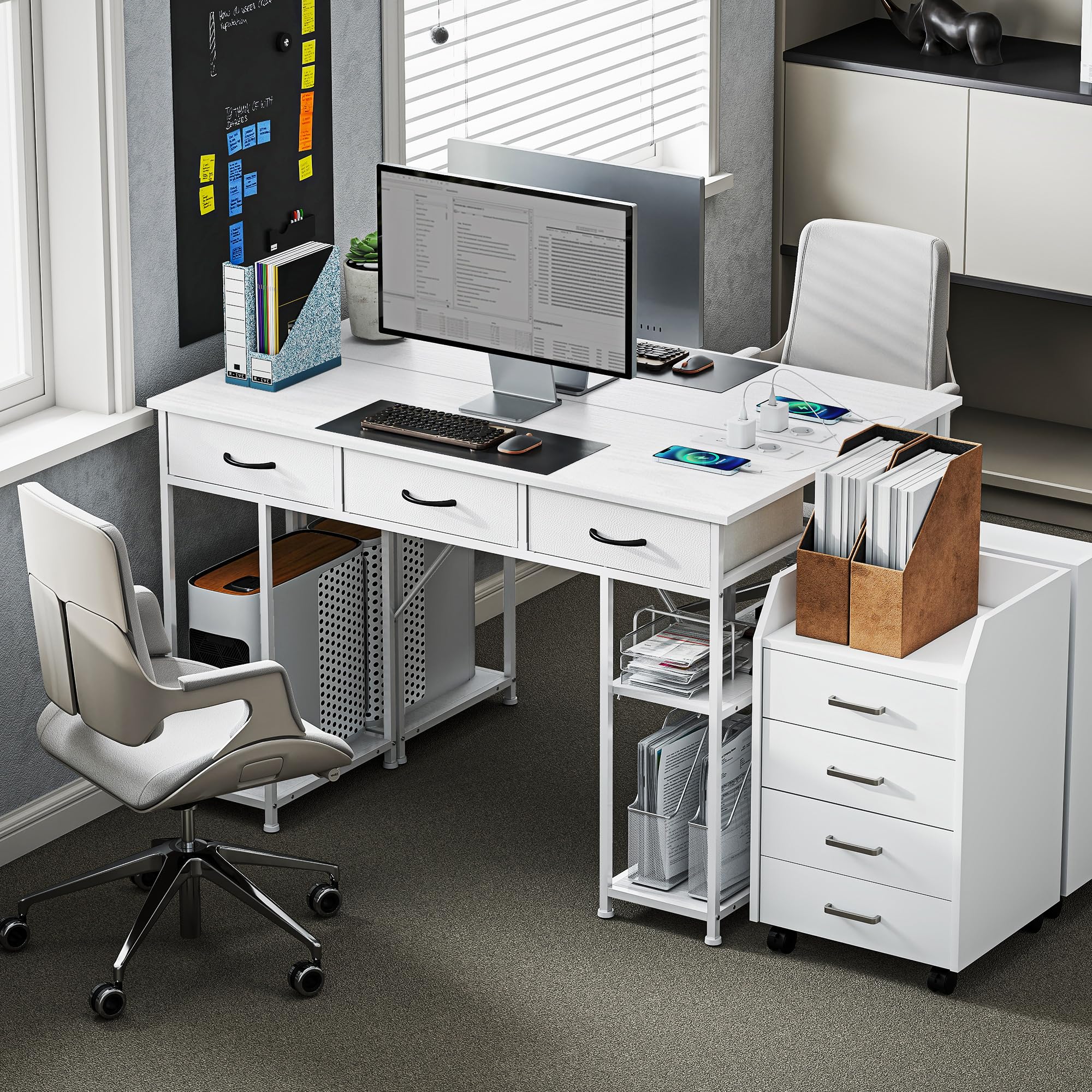 HOMCOM Escritorio con Puertos de Carga USB y USB-C Blanco 120x40x76 cm