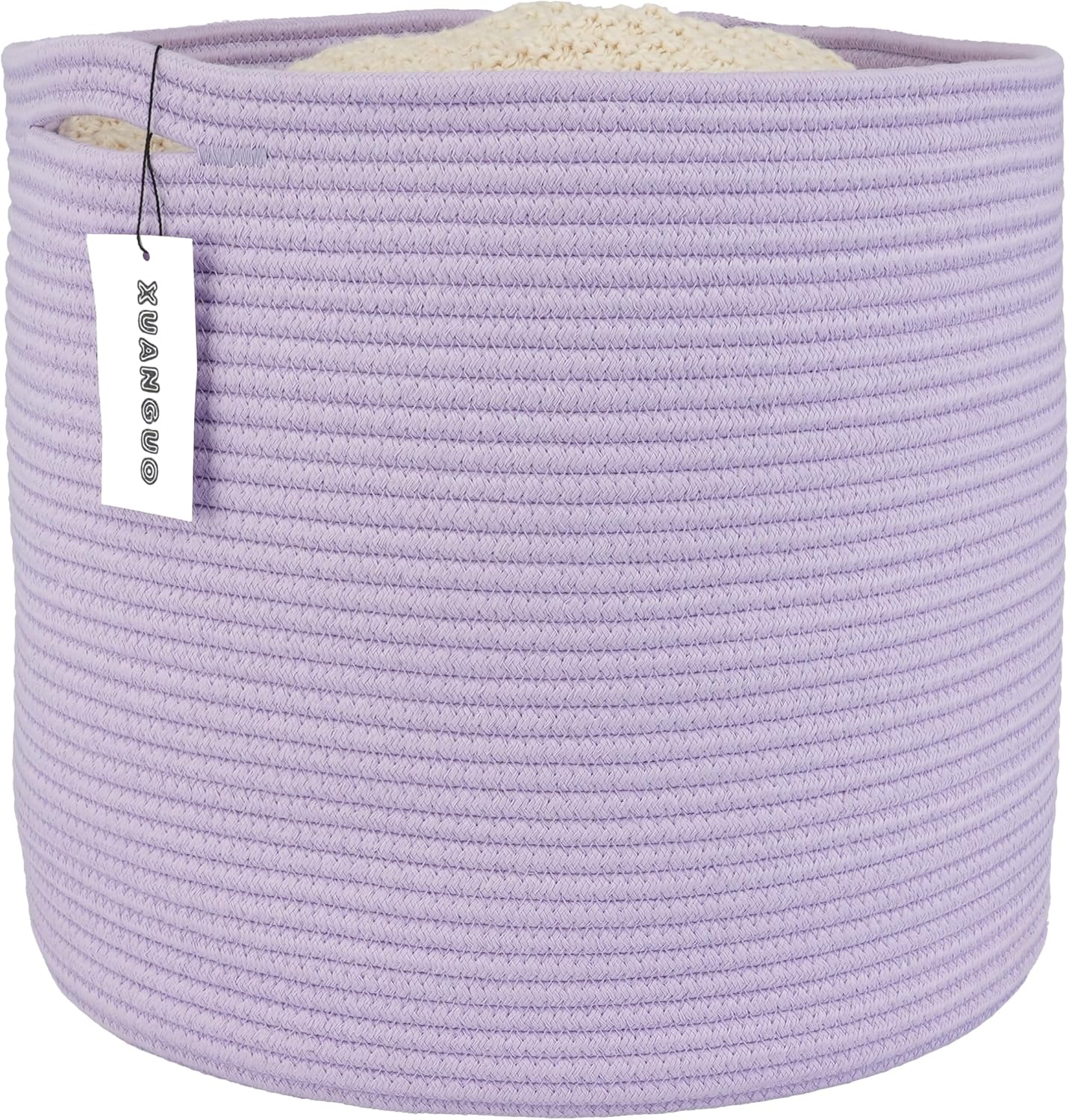 XUANGUO Cotton Rope Basket For Girls Boys Kids 16”X14” Baby Laundry Basket Nursery Bin Round Woven Baskets Organizer For Storage Toys Blankets Shoes Clothes purple