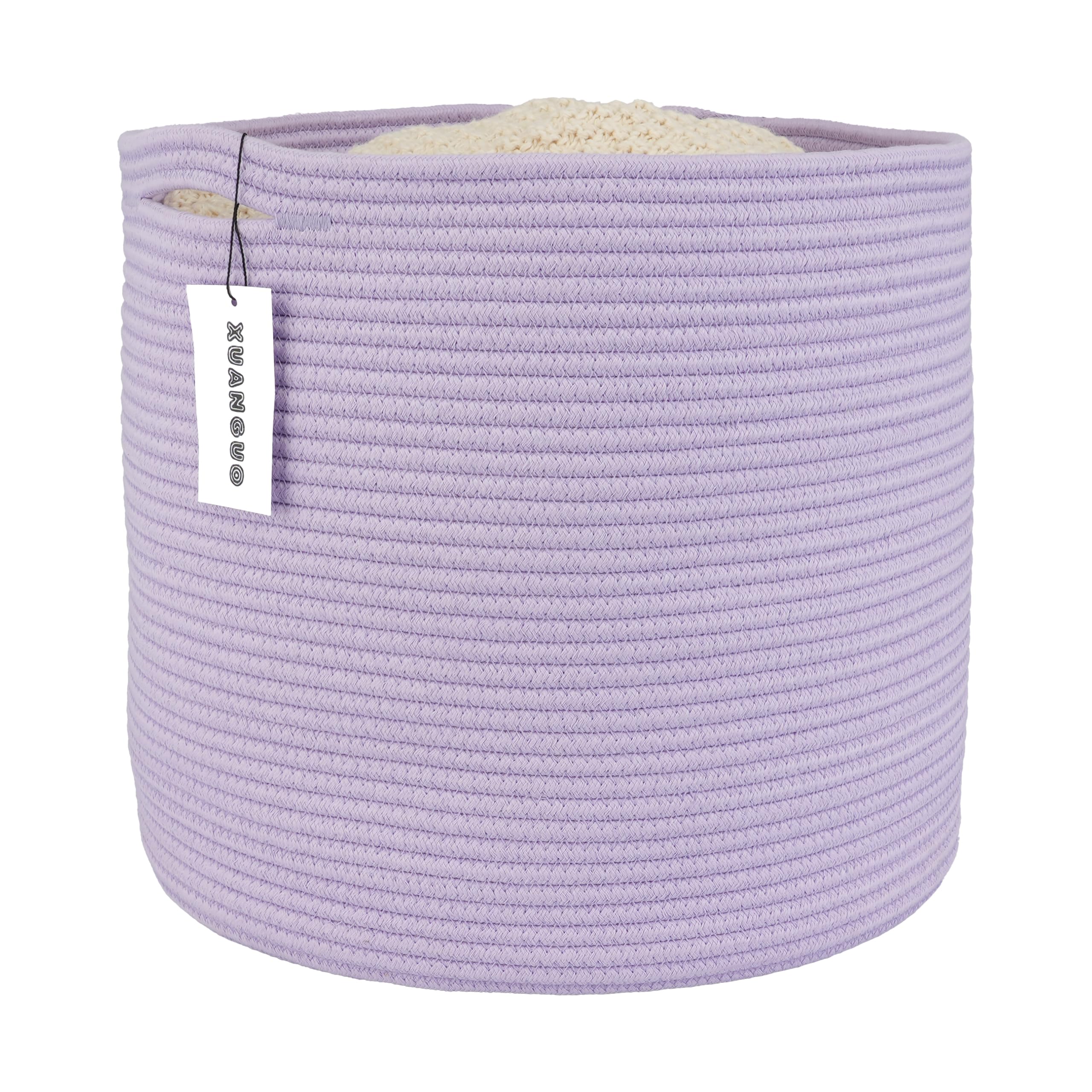 XUANGUO Bawełniany kosz z liny dla dziewczynek, chłopców, dzieci, 40 cm x 35 cm, kosz na pranie dla niemowląt, okrągły tkany kosz organizer do przechowywania zabawek, koców, butów, ubrań, fioletowy