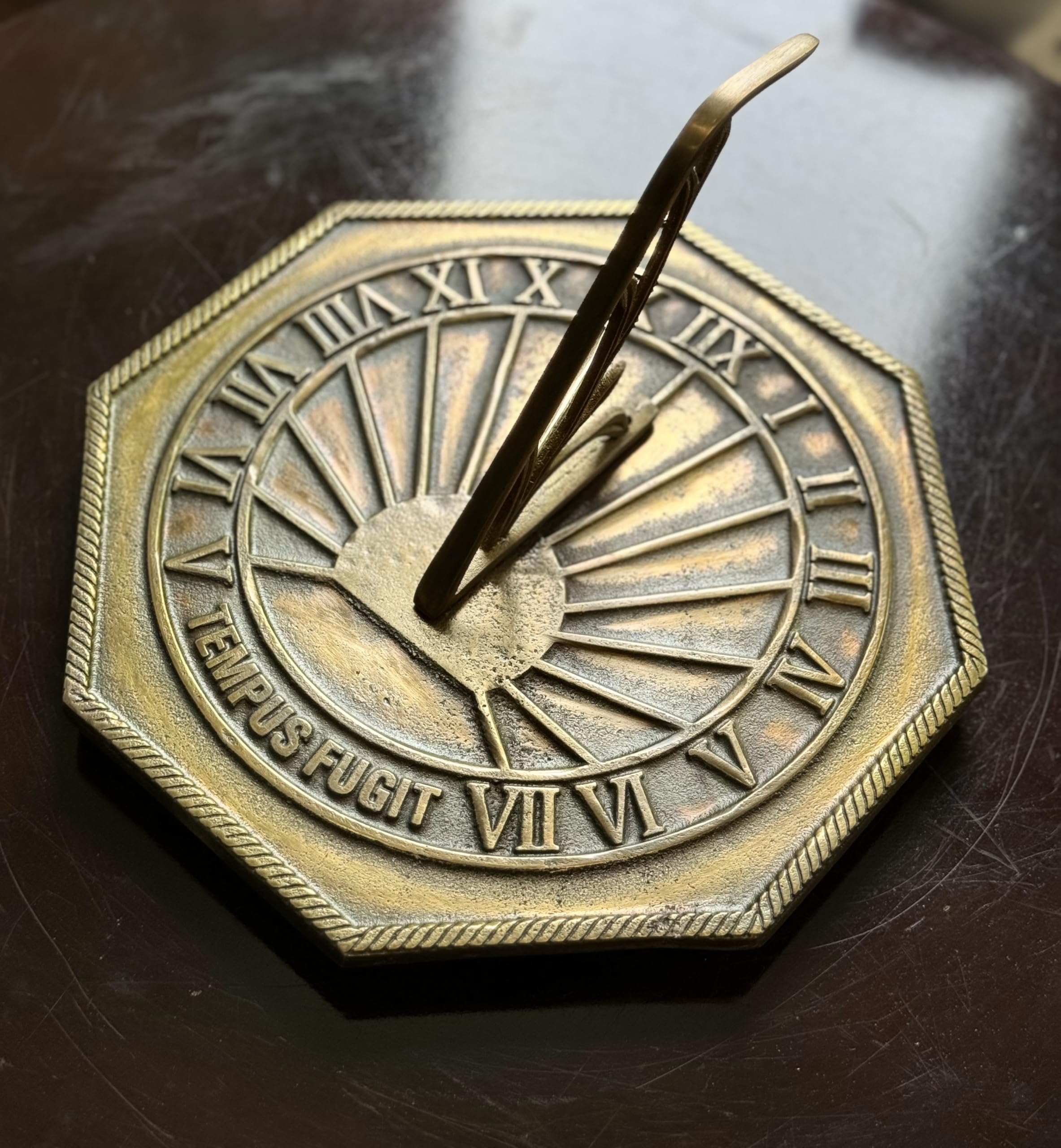 Reloj de sol octogonal clásico de latón para jardín, decoración de hogar y jardín, reloj solar para exteriores, regalo de cumpleaños de 10 pulgadas
