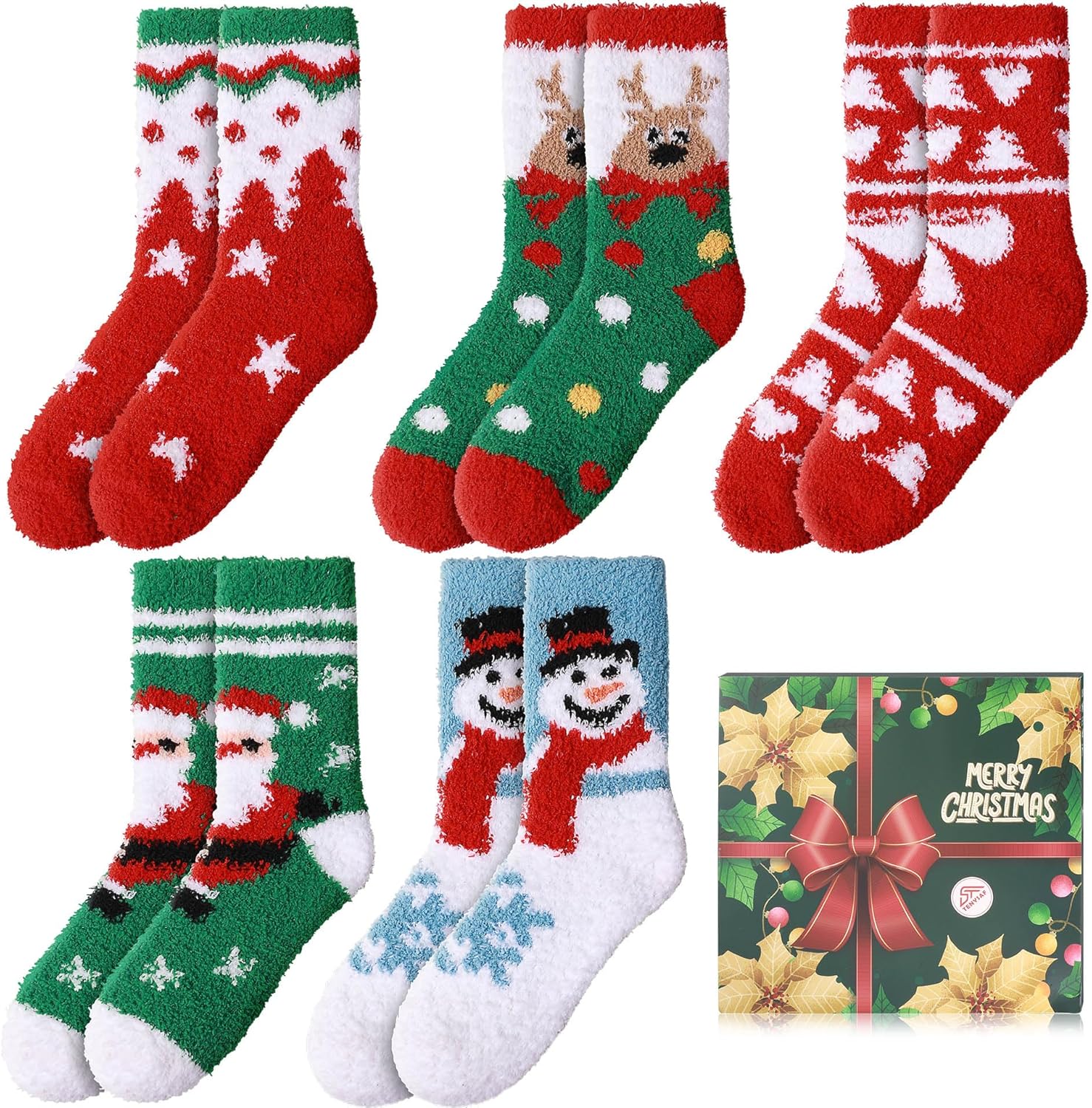 TENYSAF Womens Fuzzy Christmas Socks: Fluffy Funny Holiday Socks for Women -Warm Soft Cozy Xmas Socks for Family Friends Gift