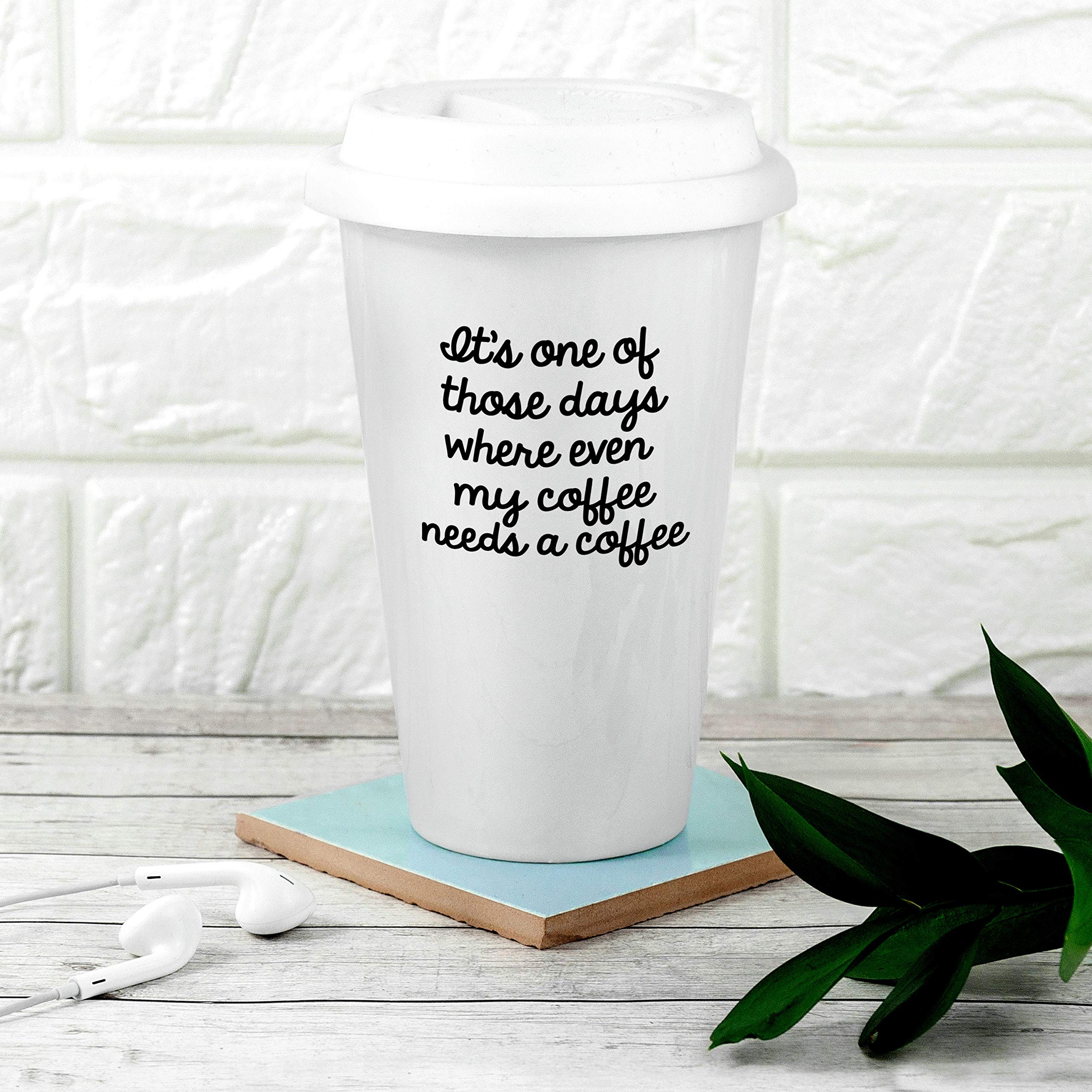 Funny "One Of Those Days" Ceramic Travel Mug with Silicone Lid, Eco-Friendly Re-usable Mug, Coffee Cup, Takeaway, To Go, Caffeine, Latte