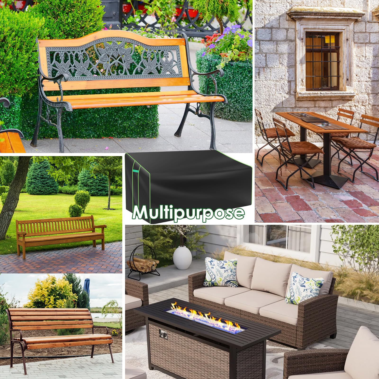 Funda para banco de jardín de 3 plazas, 201 x 110 x 64/80 cm, tela Oxford con cordón, 4 cierres rápidos ajustables, impermeable, funda protectora para sofá de jardín, bancos exteriores