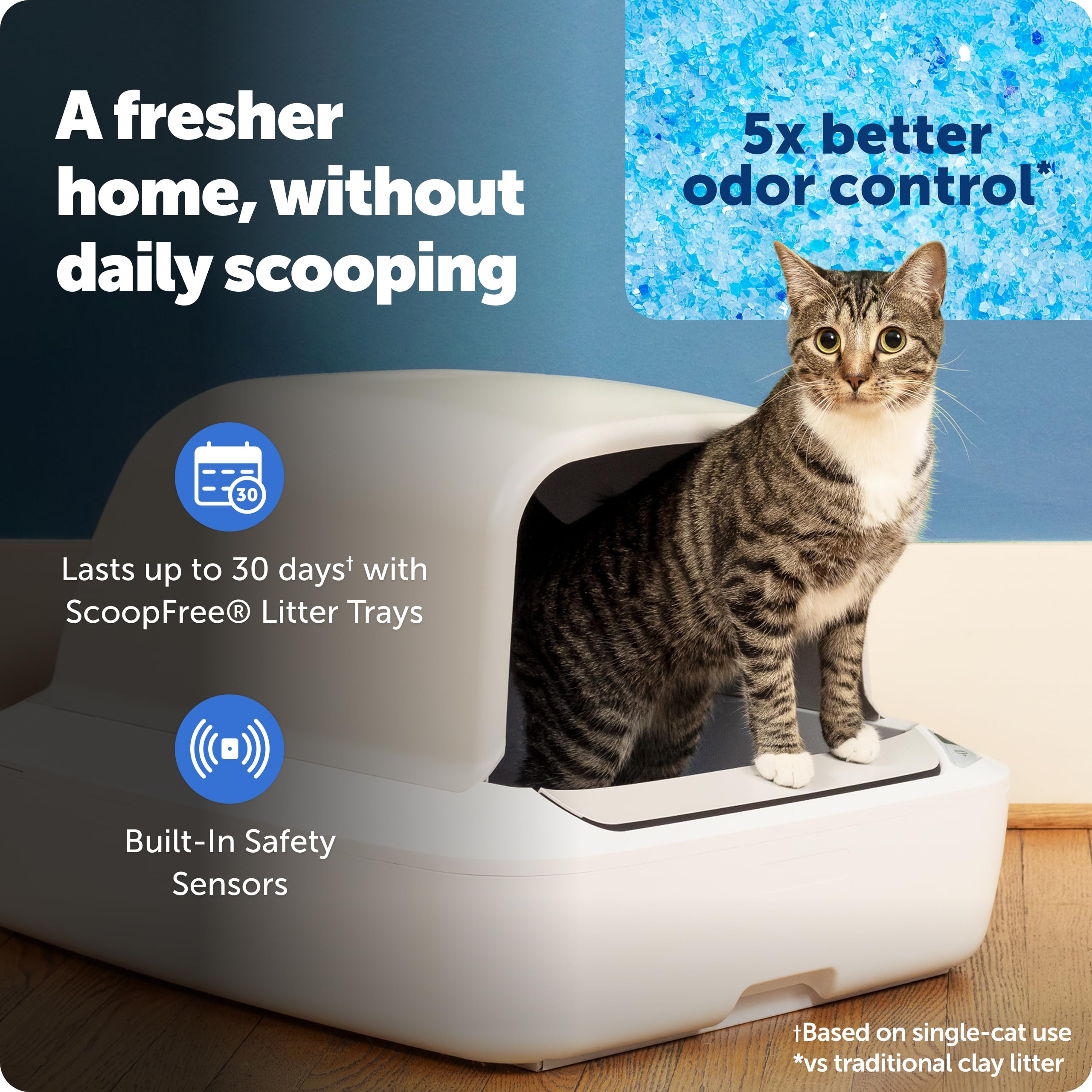 PetSafe® ScoopFree® Crystal Pro - Lettiera autopulente per gatti, con ingresso frontale chiuso, controllo avanzato degli odori, include 1 lettiera usa e getta in cristallo, colore bianco (PAL00-18017)