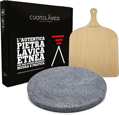 Kit plaque réfractaire en pierre de lave etnea ronde pour pizza CUORE LAVICO