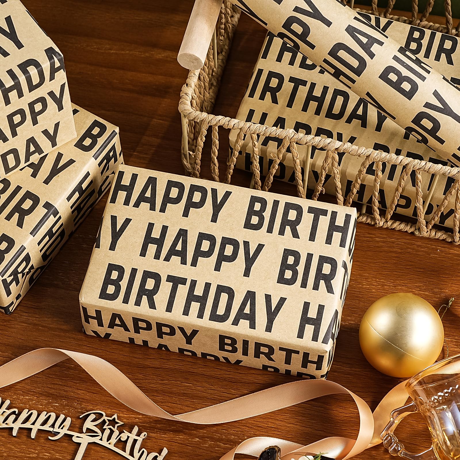 WRAPAHOLIC Rollo de papel de regalo de cumpleaños gigante, 30 pulgadas x 33 pies, papel de regalo de feliz cumpleaños negro para hombres y mujeres, celebración de fiesta