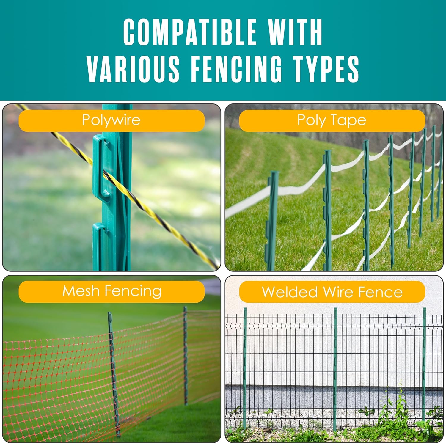 Houseables Electric Fence Posts, Step In Fence Post, Electric Fencing, Garden Stakes, Garden Poles, Kit For Wire Fencing, Deer, Livestock, Temporary, Fiberglass, Plastic, Green, Ground Rod, 4FT, 25 PK