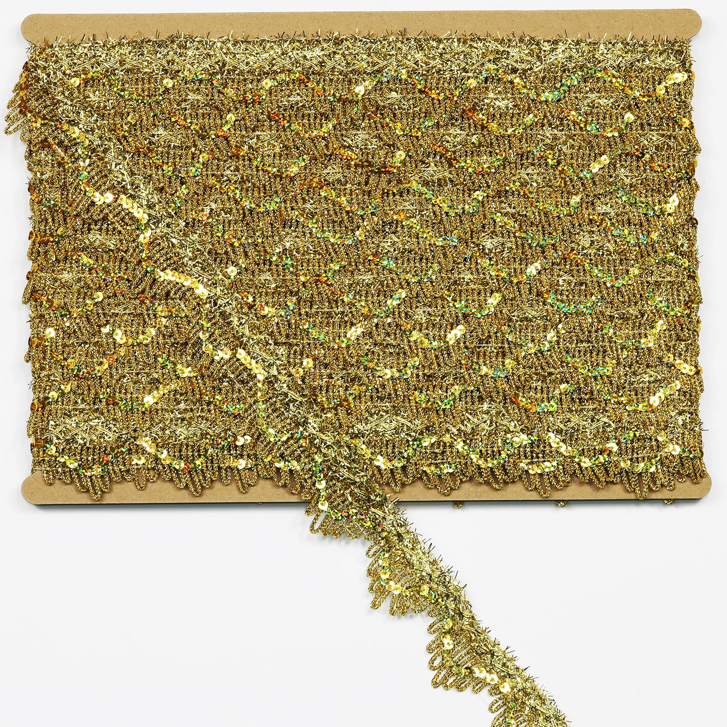 Length 14 Yards Width 1.57 Inch,Gold Colors Sequins Lace Trim Craft Ribbon Decorated Gimp Trim for Performance Costumes or Jewelry, Crafts and Sewing(Pale Gold)