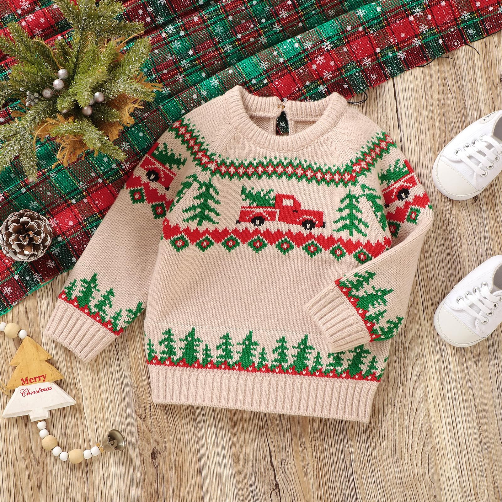 Pull de Noël tricoté à manches longues pour bébé garçon et fille - Imprimé lettre - Pull en tricot pour tout-petits - Tenue d'hiver