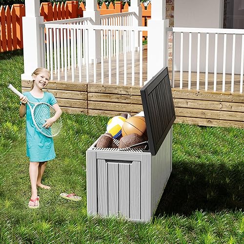 Miniatura 3 de KFY Caja de cubierta de 80 galones, caja de almacenamiento de material de resina para exteriores, impermeable y resistente a los rayos UV con