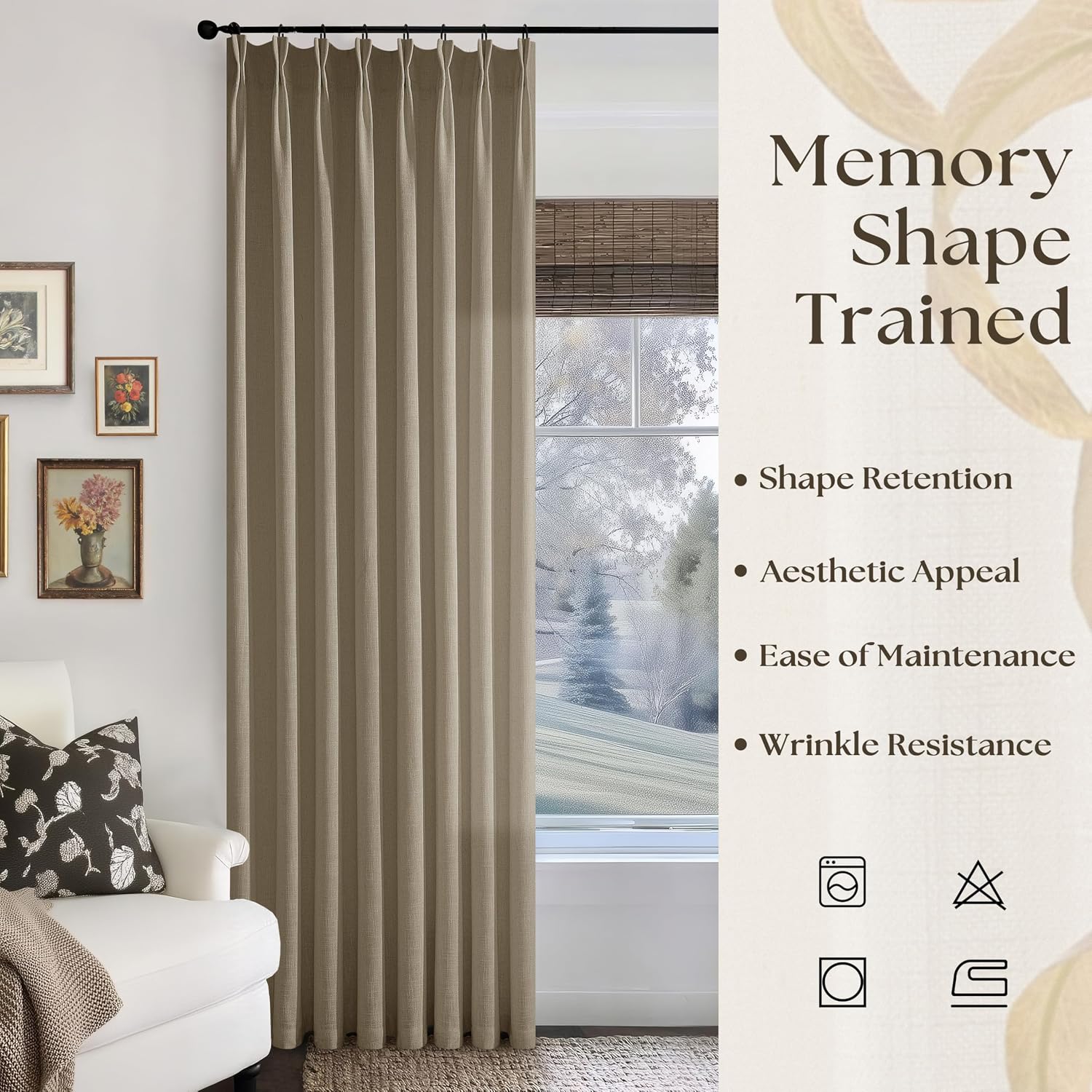 84 Inches Long Linen Sheer Curtains Pleated Drapes Light Brown image 5