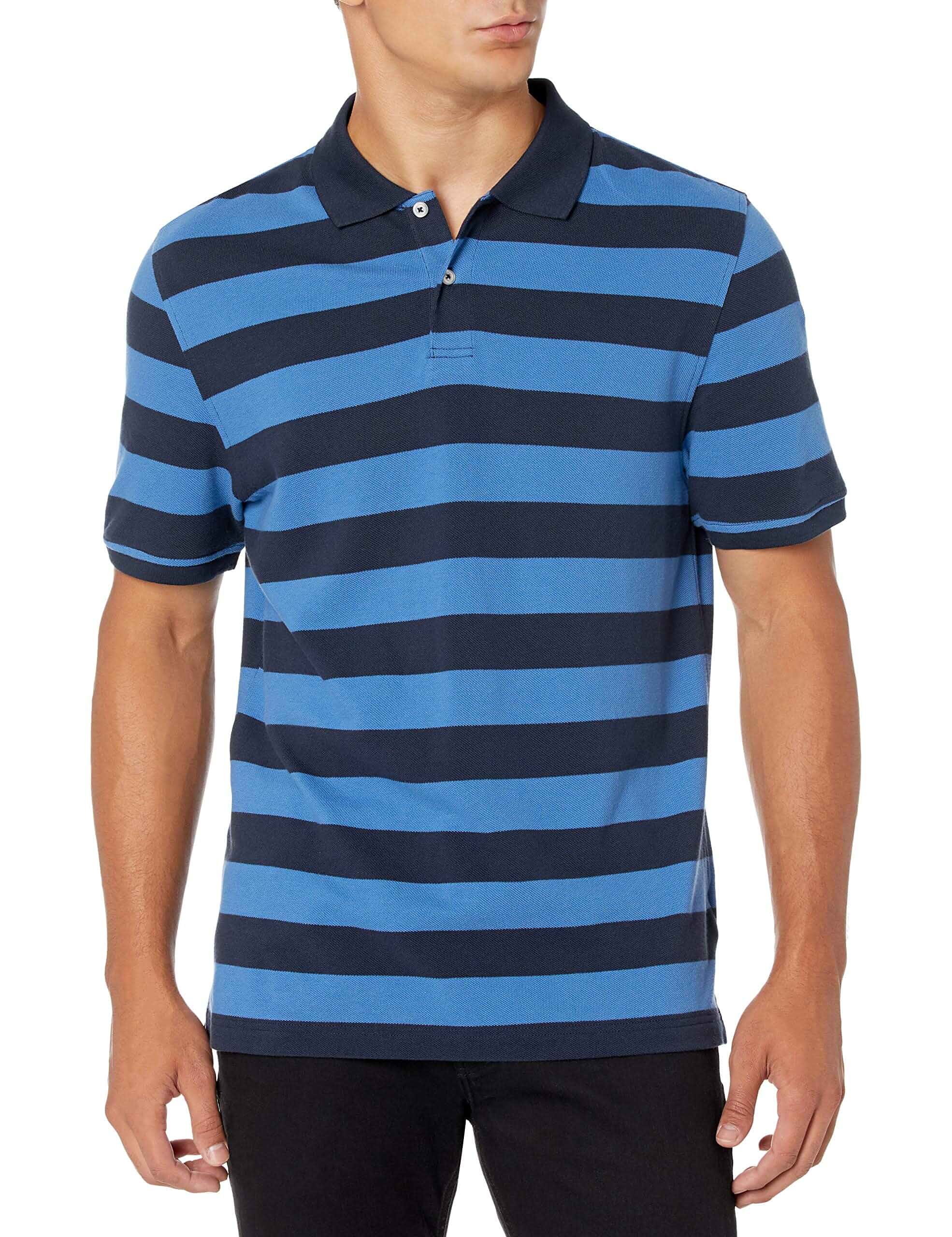 Amazon Essentials Men's Short Sleeve Slim-Fit Cotton Pique Polo Shirt, Breathable Collared Striped