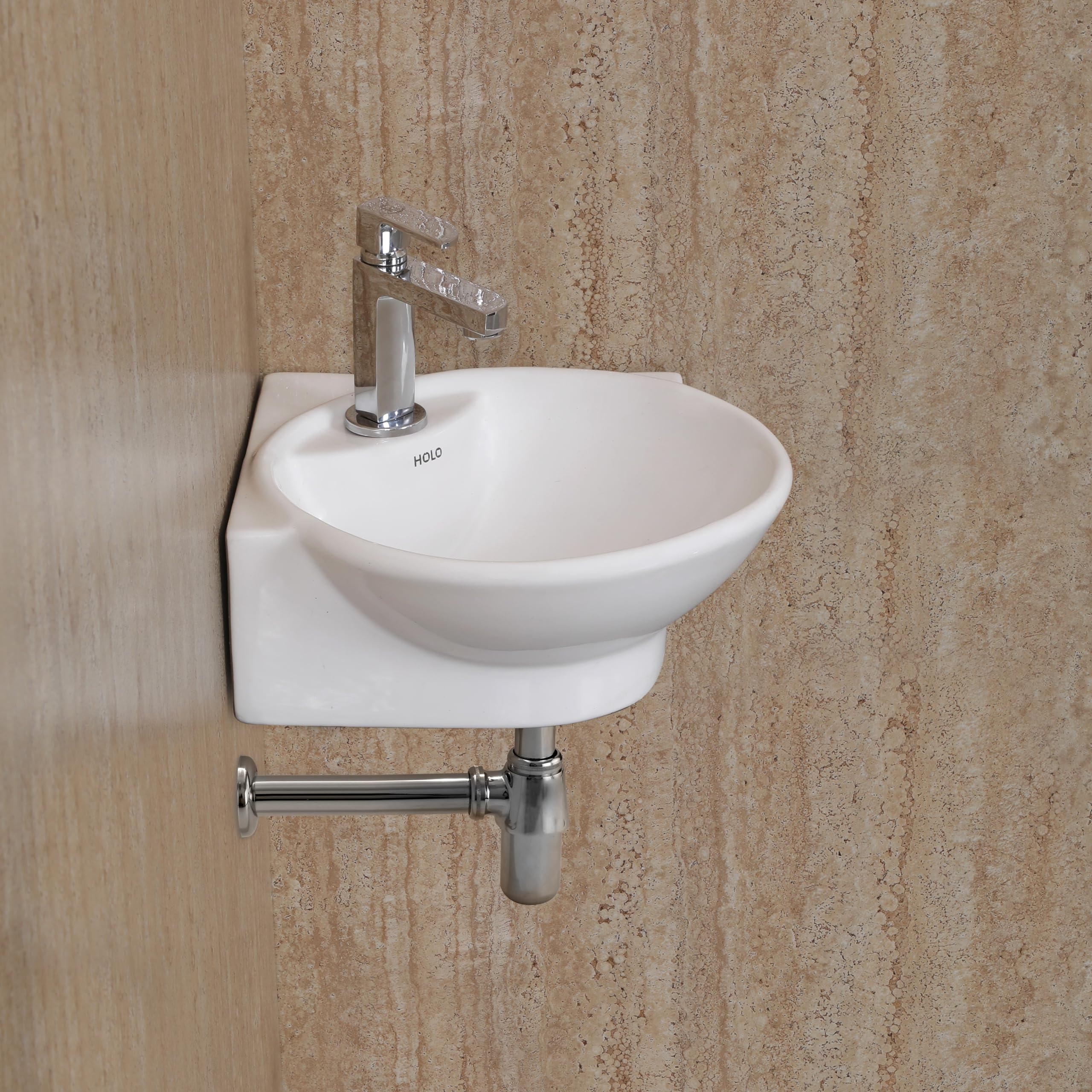 HOLO Otis Ceramic Wall Mounted Basin | Wash Basin for Bathroom (14" x 17" inch) (B0D8YHJBP9) Amazon Price History, Amazon Price Tracker