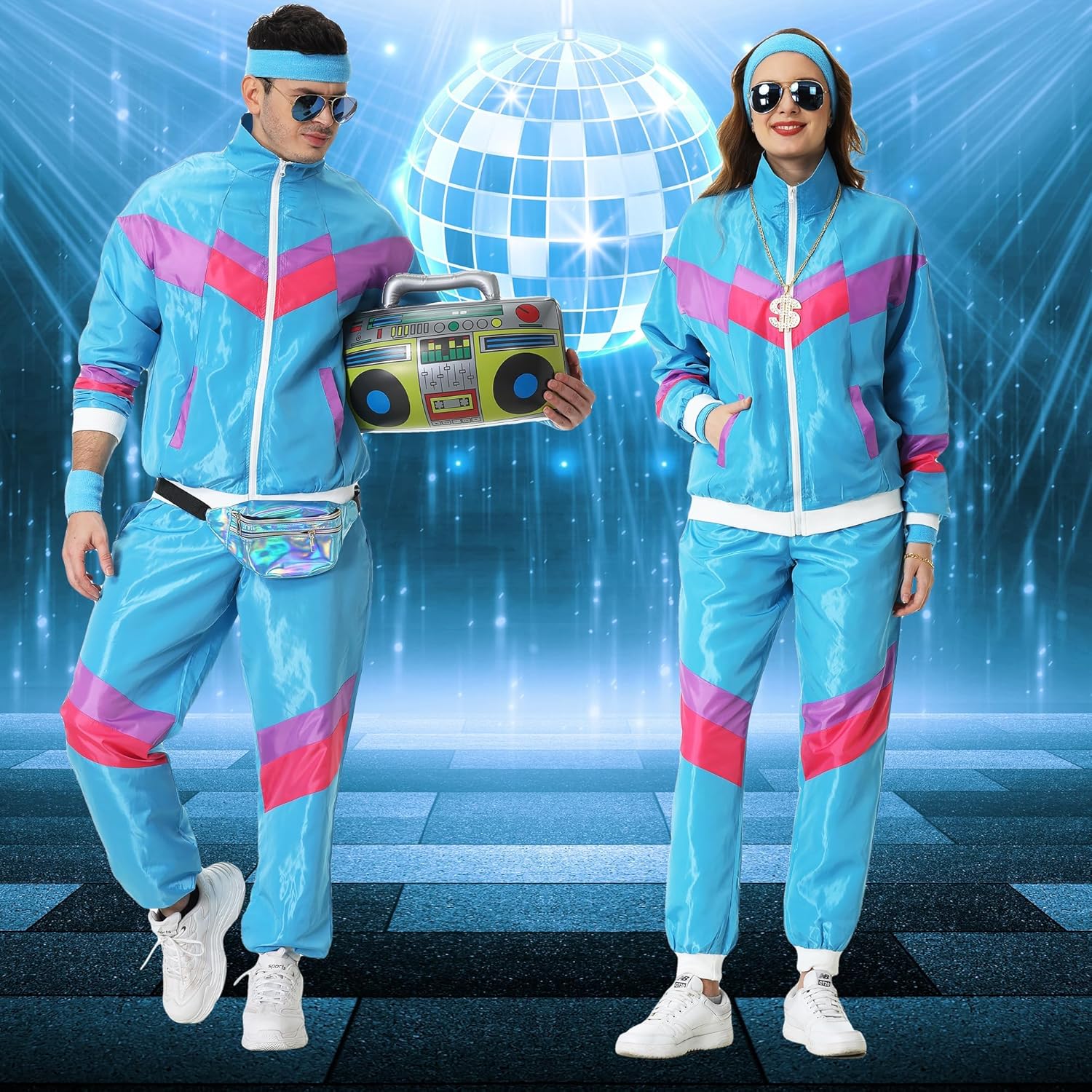 80s Track Suit for Men Women 90s Retro Windbreaker Set Couples 90s Tracksuit 80s Costume Men Neon Wind Suit - Image 4