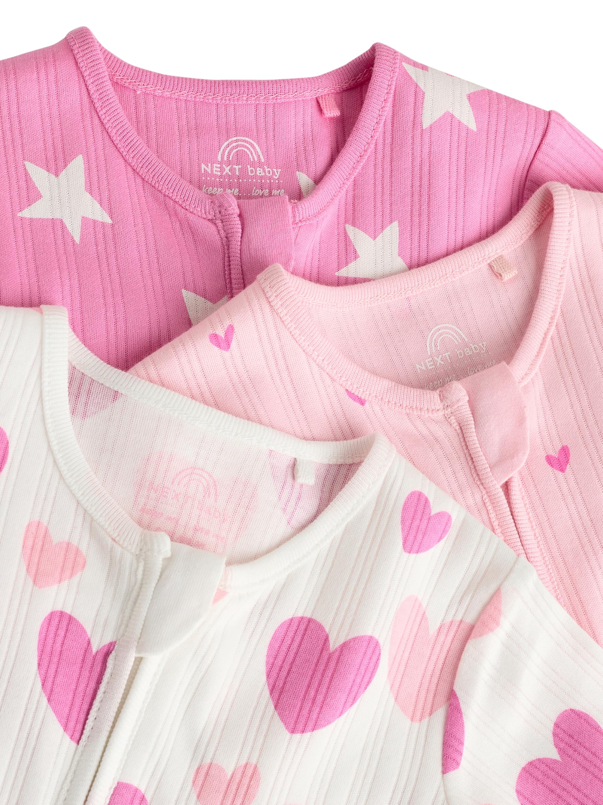 NEXT Bebés niña Pack de 3 Peleles Rosas con Estampado de Corazones 100% algodón para bebé (0 Meses - 2 años)