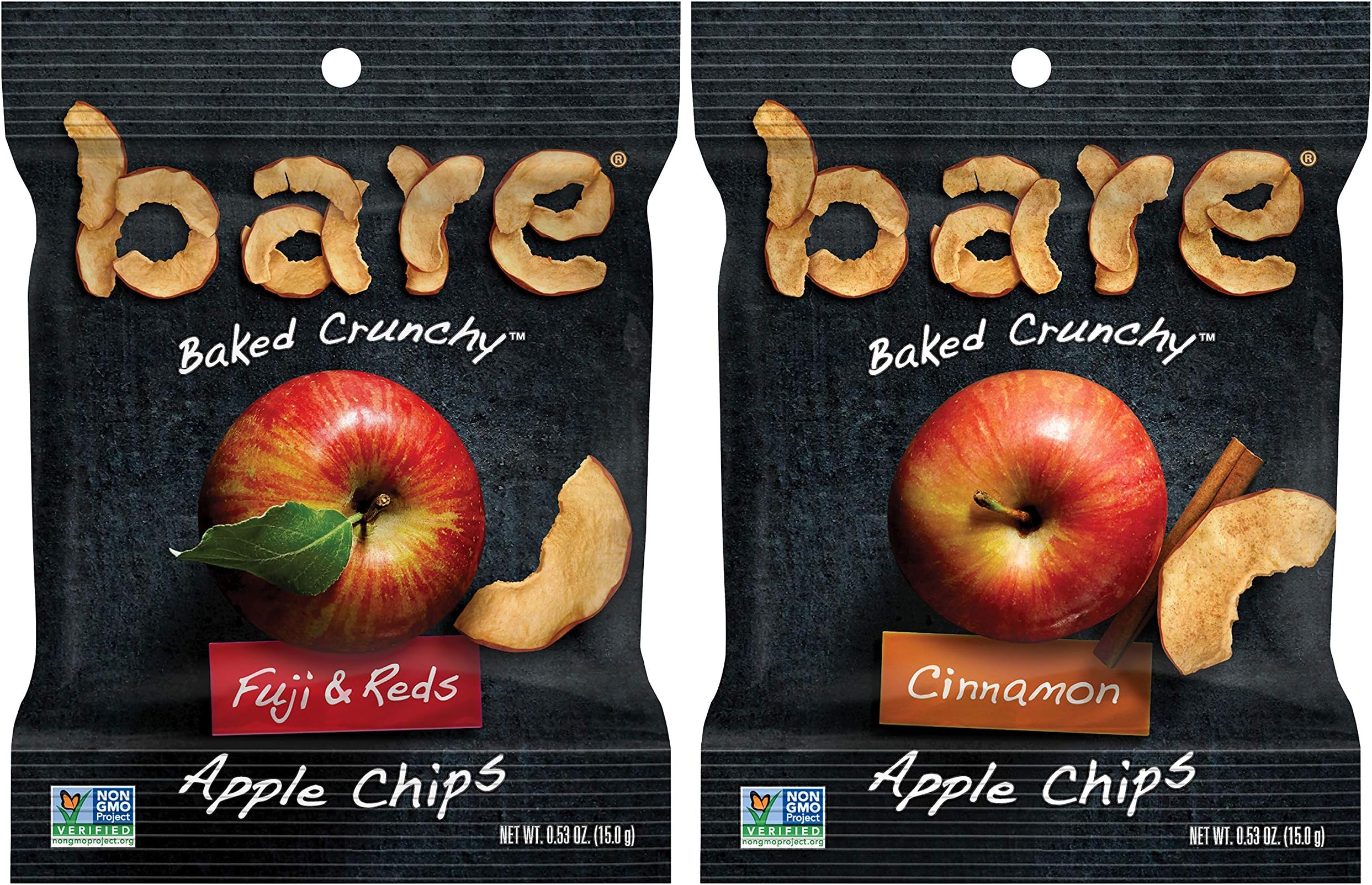Bare Baked Crunchy Apple Chips, Variety Pack, Gluten Free, 0.53 Ounce Bag, 24 Count