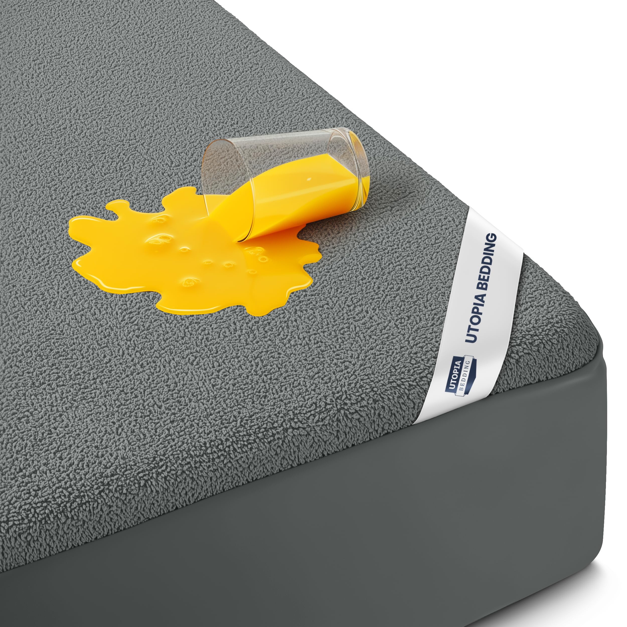 Utopia Bedding Waterproof Mattress Protector Full Size, Premium 200 GSM Terry Mattress Cover, Soft & Breathable Bed Cover, Fitted Sheet Style with Stretchable Deep Pockets 15" (Gray)