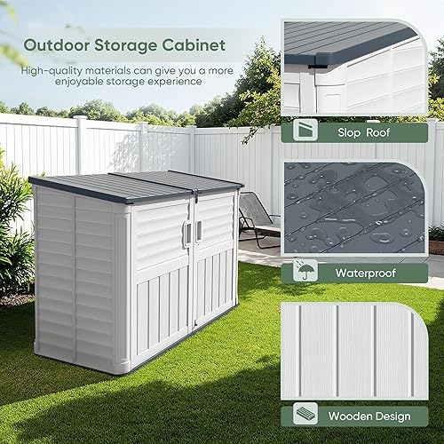 Miniatura 3 de Devoko Cobertizo de almacenamiento de resina para exteriores, gabinete de almacenamiento para exteriores de 34 pies cúbicos sin estante, Beige,Negro