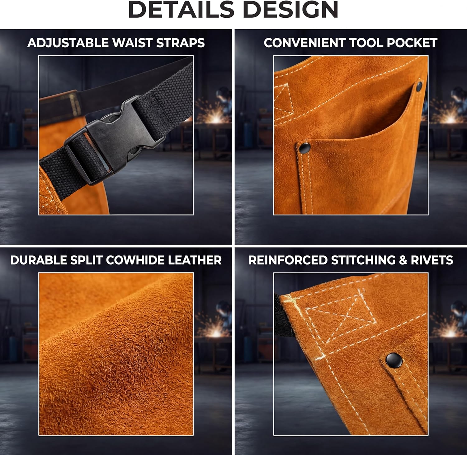 Leather Welding Pants, Welding Chaps - Leather Leg Protection, Adjustable Fit for Heavy Duty Use