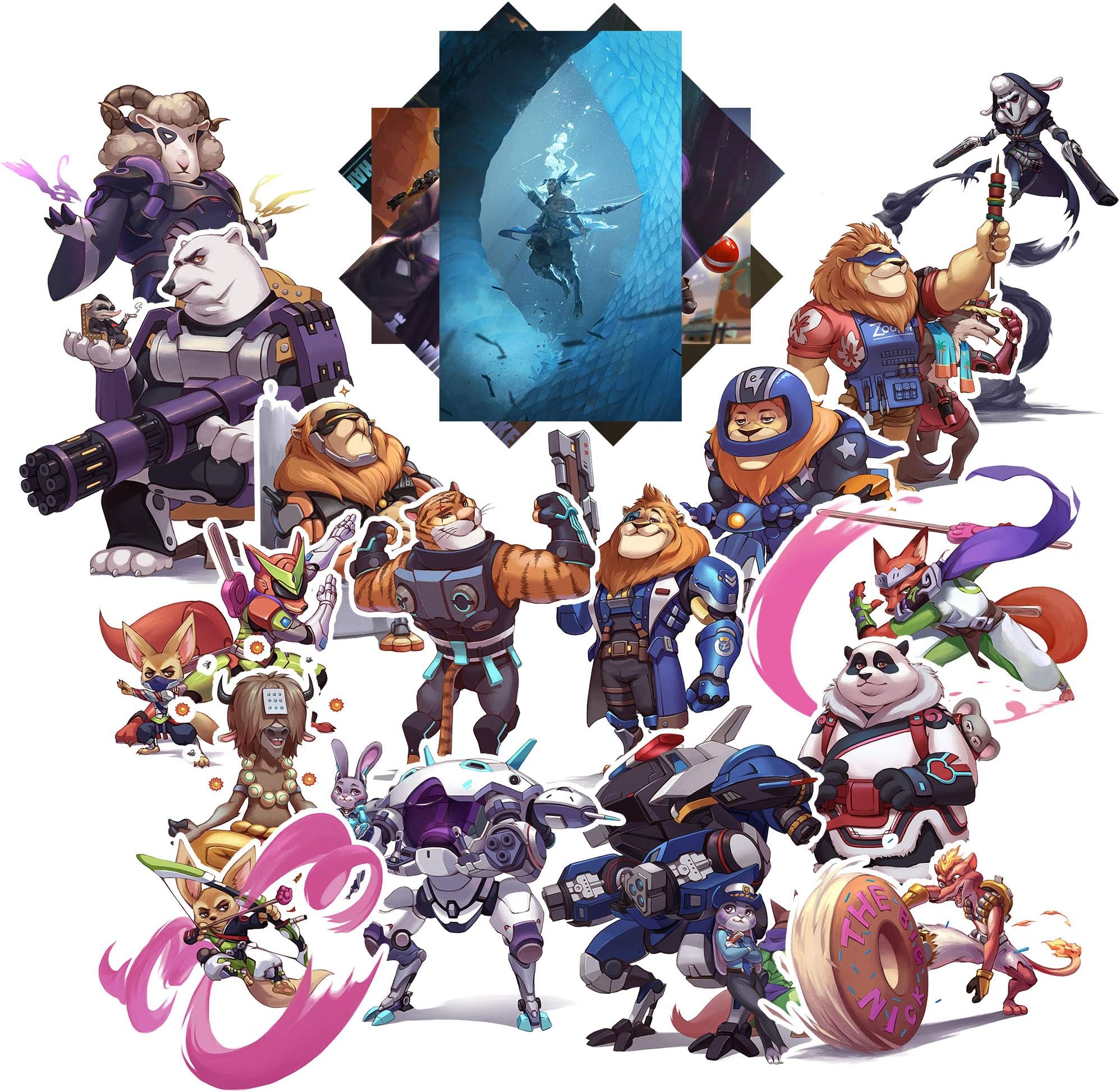 GTOTd Stickers for Store Game Overwatch.Stickers Animal Set #1 [Premium Quality Matte Waterproof Vinyl Stickers for Water Bottles、Laptops, Skateboards, Luggage, Cars, Bumpers, Bikes, Bicycles, Bedro