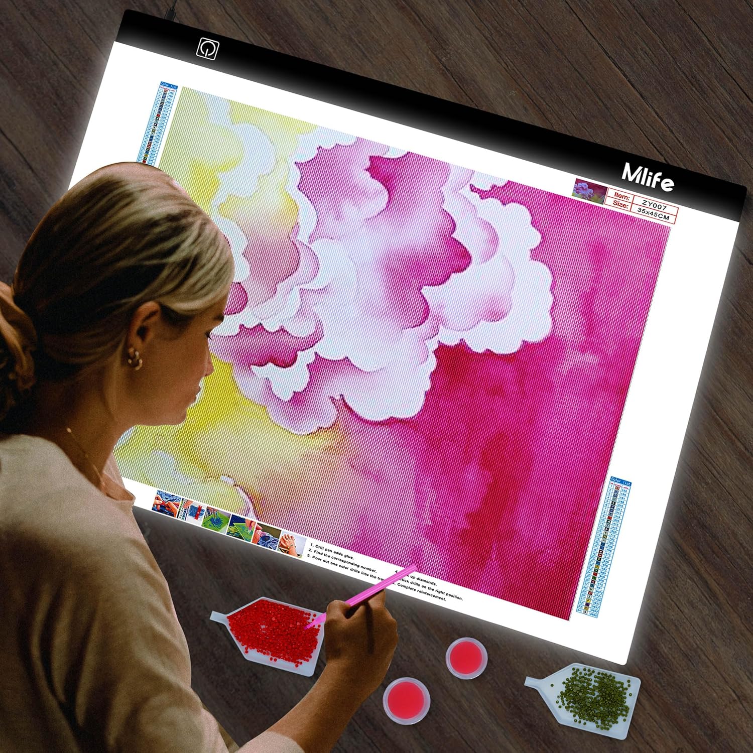 Mlife A2 LED Light Pad for Diamond Painting Kits, Diamond Art Light Board, USB Powered Tracing Light Board Diamond Art Accessories for Drawing, Sketching, Animation with Stand & 4 Fasten Clips