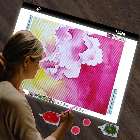 Mlife A2 LED Light Pad for Diamond Painting, Light Board USB Powered Tracing Light with Stand & 4 Fasten Clips