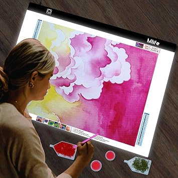 Mlife A2 LED Light Pad for Diamond Painting, Light Board USB Powered Tracing Light with Stand & 4 Fasten Clips
