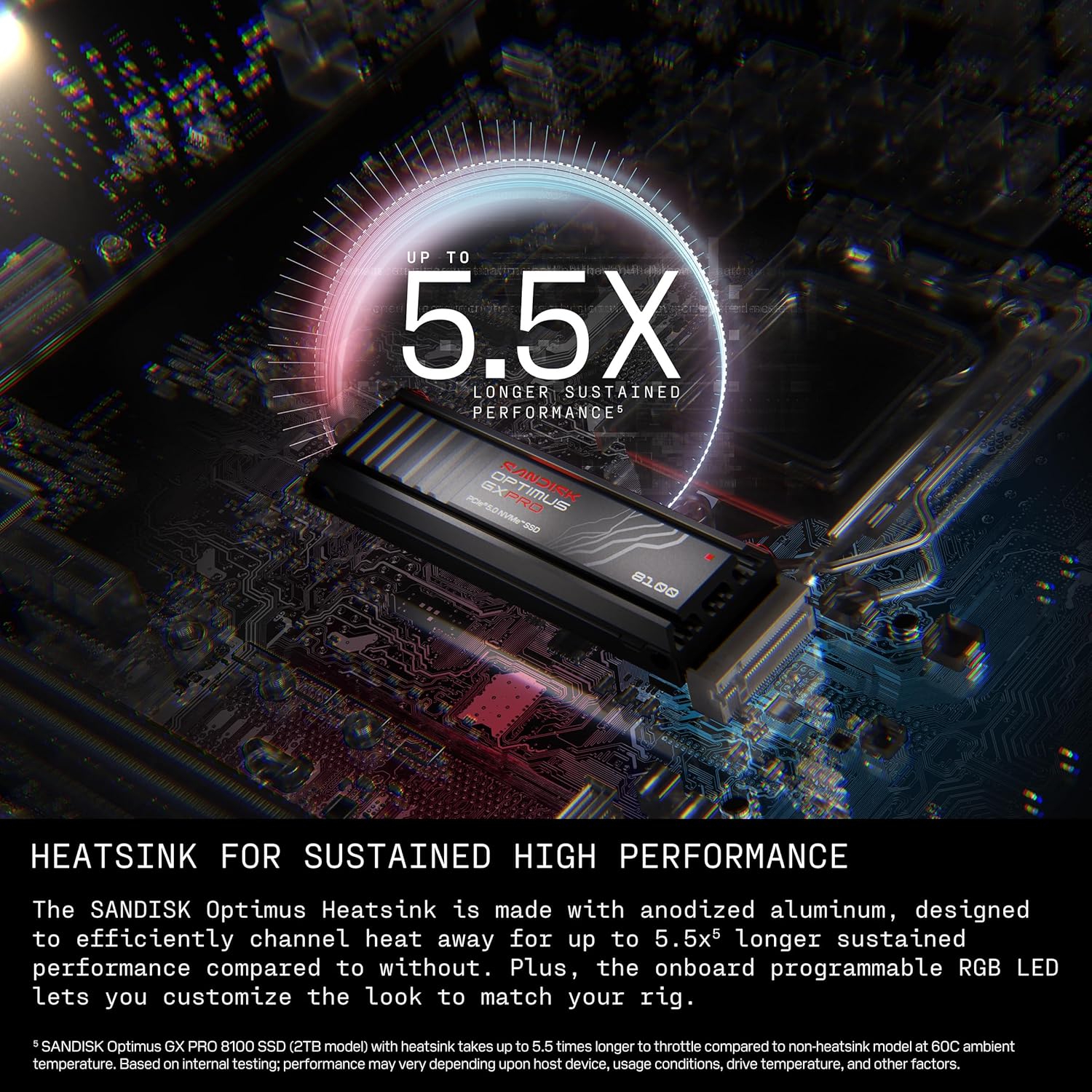 SANDISK 2TB Optimus GX PRO 8100 PCIe 5.0 NVMe SSD with Heatsink - M.2 2280, Up to 14,900 MB/s Read Speed, Lightning-Fast Performance - SDSP82200TAH