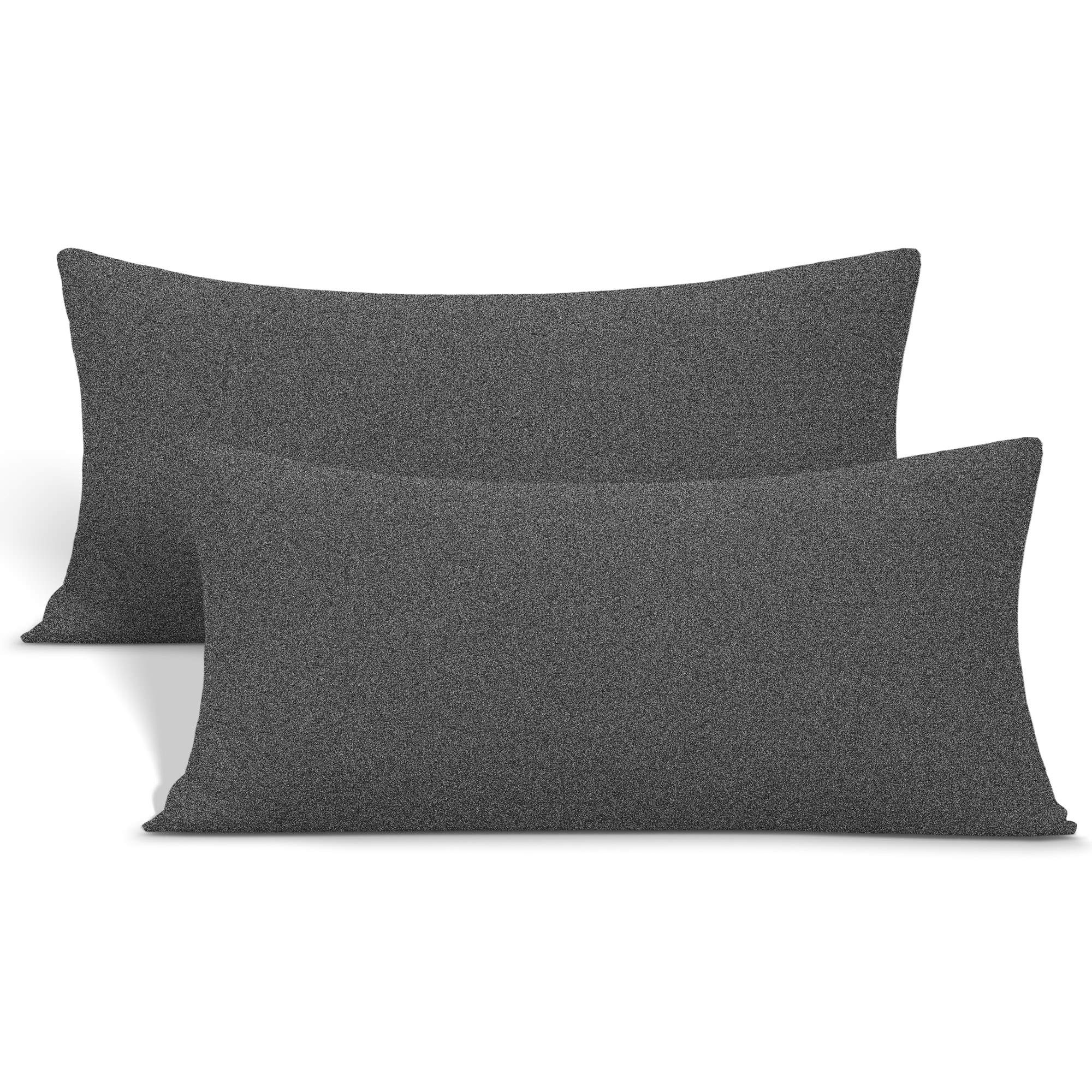 Photo 1 of 2-Pack Stretch Pillow Cases - Jersey Knit & Ultra Soft Envelope Closure Pillowcases T-Shirt Like Microfiber Blend - Suitable for Queen or Standard Size Set of 2, Hemp Gray