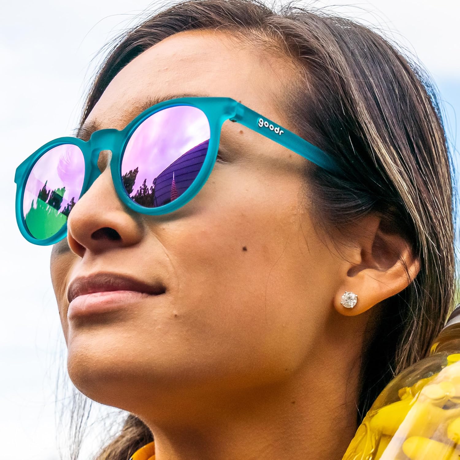 goodr I Pickled These Myself Polarized Round Sunglasses, Small Sized (Circle G), Teal Translucent Frames with Purple Pink Mirrored Reflective Lens, UV400 Protection, No Slip, No Bounce - Image 4