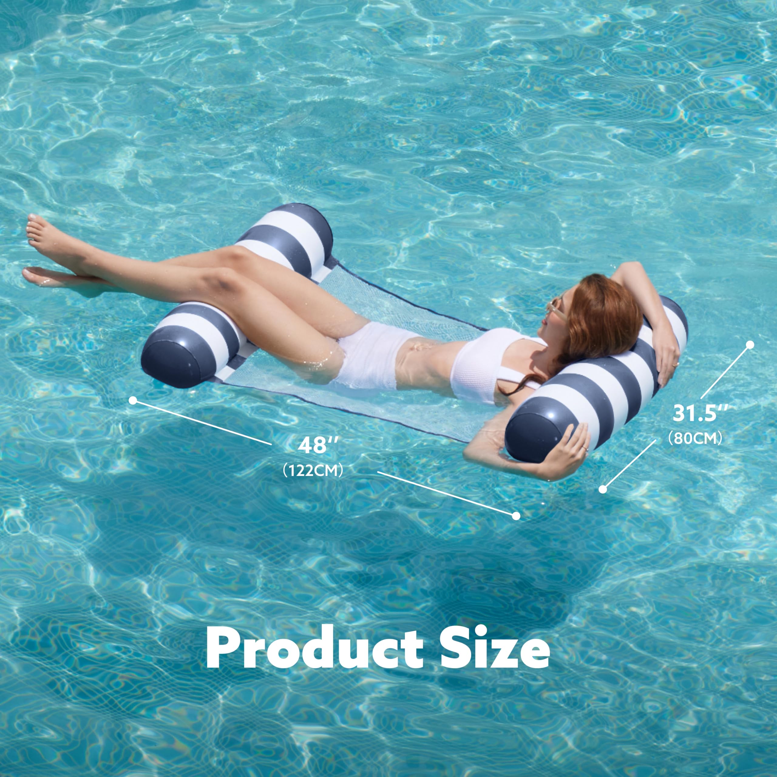 Hamaca tipo tira para adultos, 4 en 1, flotadores inflables multiusos para piscina, hamaca de agua de PVC (tira - azul marino) 7