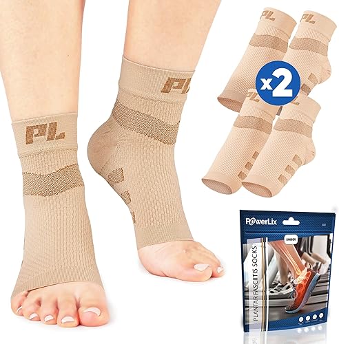 POWERLIX Calcetines ortopédicos para fascitis plantar (2 pares) para artritis, fascitis plantar, tendinitis