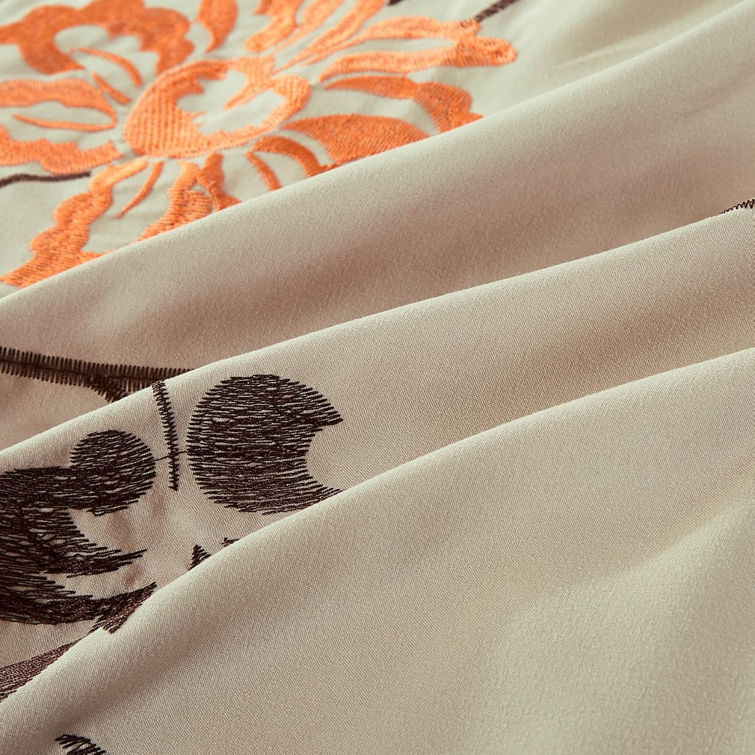 Chezmoi Collection Daphne Bed in a Bag Queen 7-Piece Comforter Set with Sheets Luxury Autumn Floral Embroidery Orange/Brown/Taupe