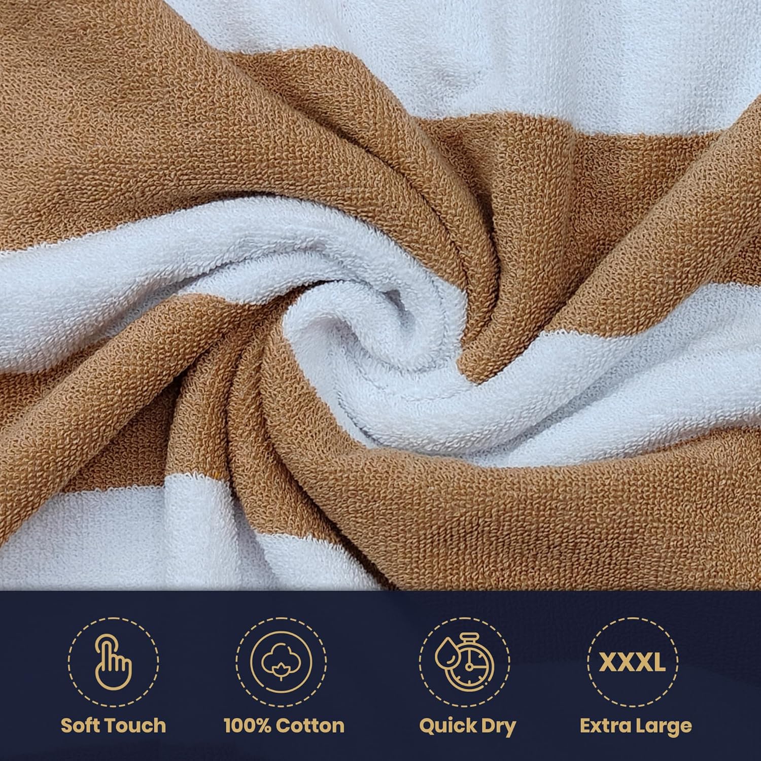 Organix Oversized Beach Towel 36"x72", Large Highly Absorbent Cabana Striped Pool Towels, 100% Ringspun Cotton Bathroom and Pool Towel 8 Pack, Adult Luxury Beach Towels, Quick Dry Lightweight - Beige