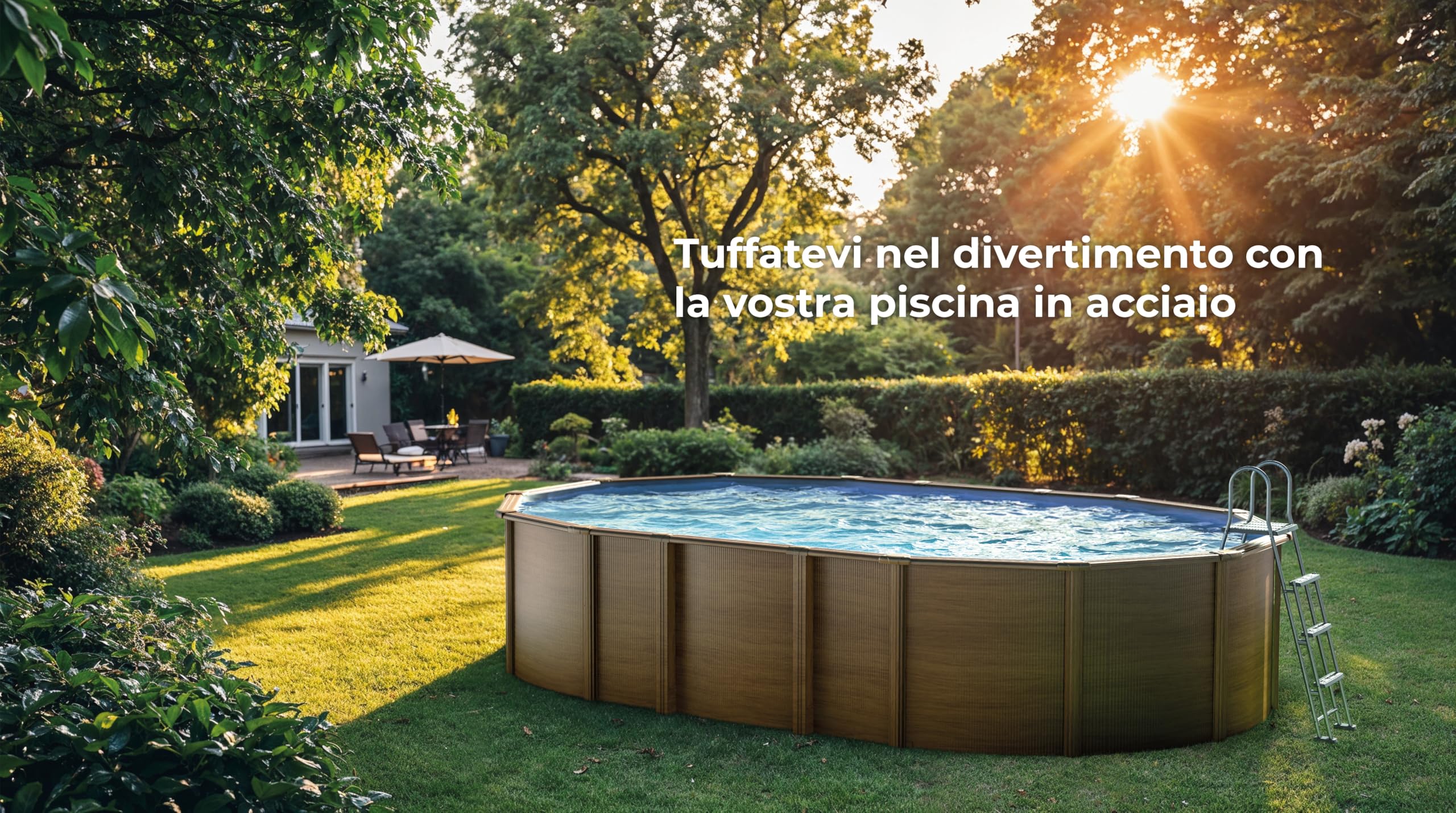 Piscina Gre KITPROV6188WO Amazonia. - Piscina fuori terra in acciaio, ovale con aspetto in legno. Piscina scomponibile per Giardino. 610 x 375 x 132 cm