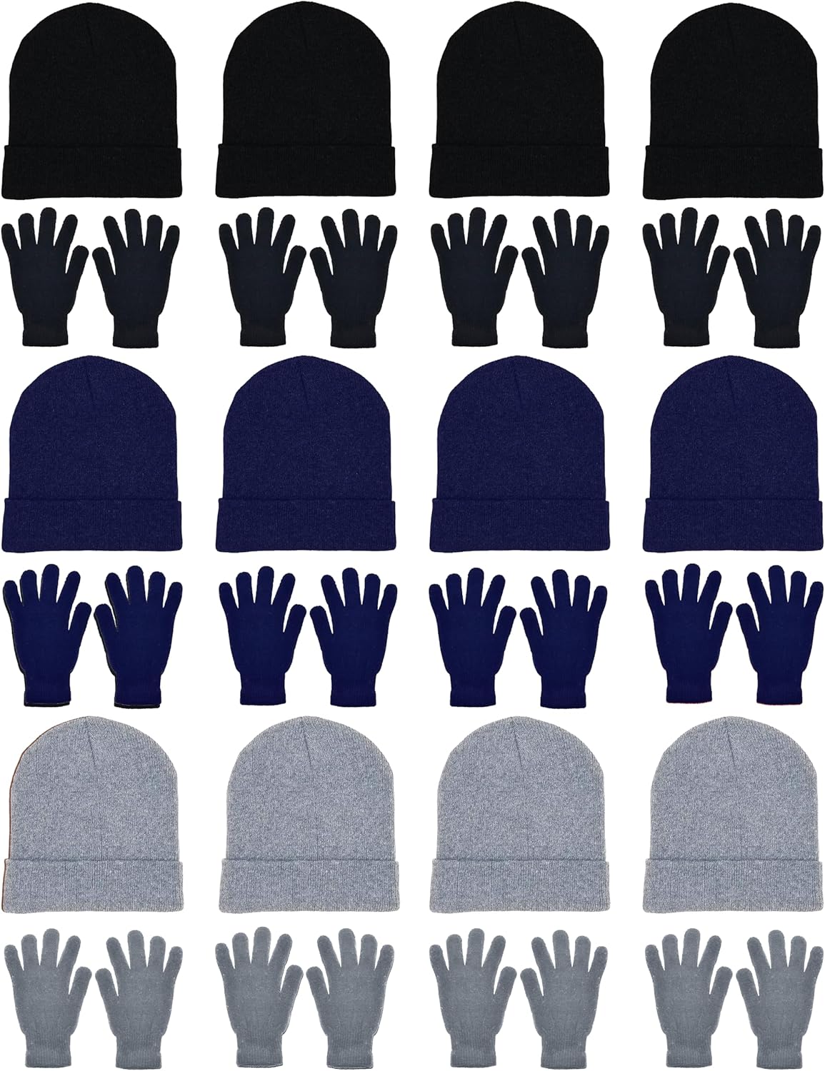 24x Winter Beanies & Gloves Combo Pack, Bulk Pack for Men Women, Warm Cozy Gift