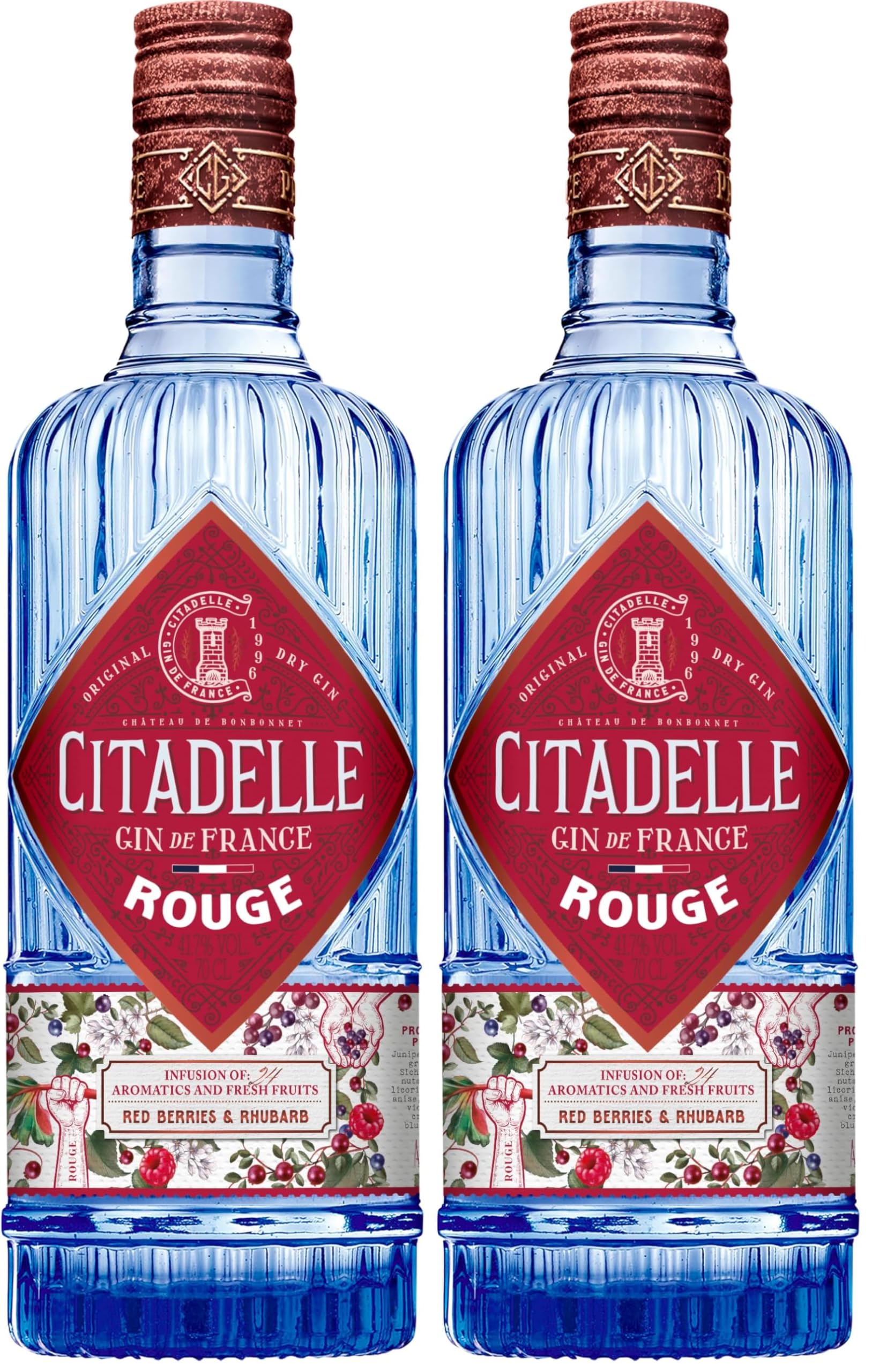 Citadelle, Gin Rouge, 700ml, Ideale per Gin Tonic Fruttato, Note di Frutti Rossi, Dolci e Piccanti, 24 Botaniche, Gin Artigianale Francese Distillato in Alambicco Tradizionale, Idea Regalo, 41,7% Vol.