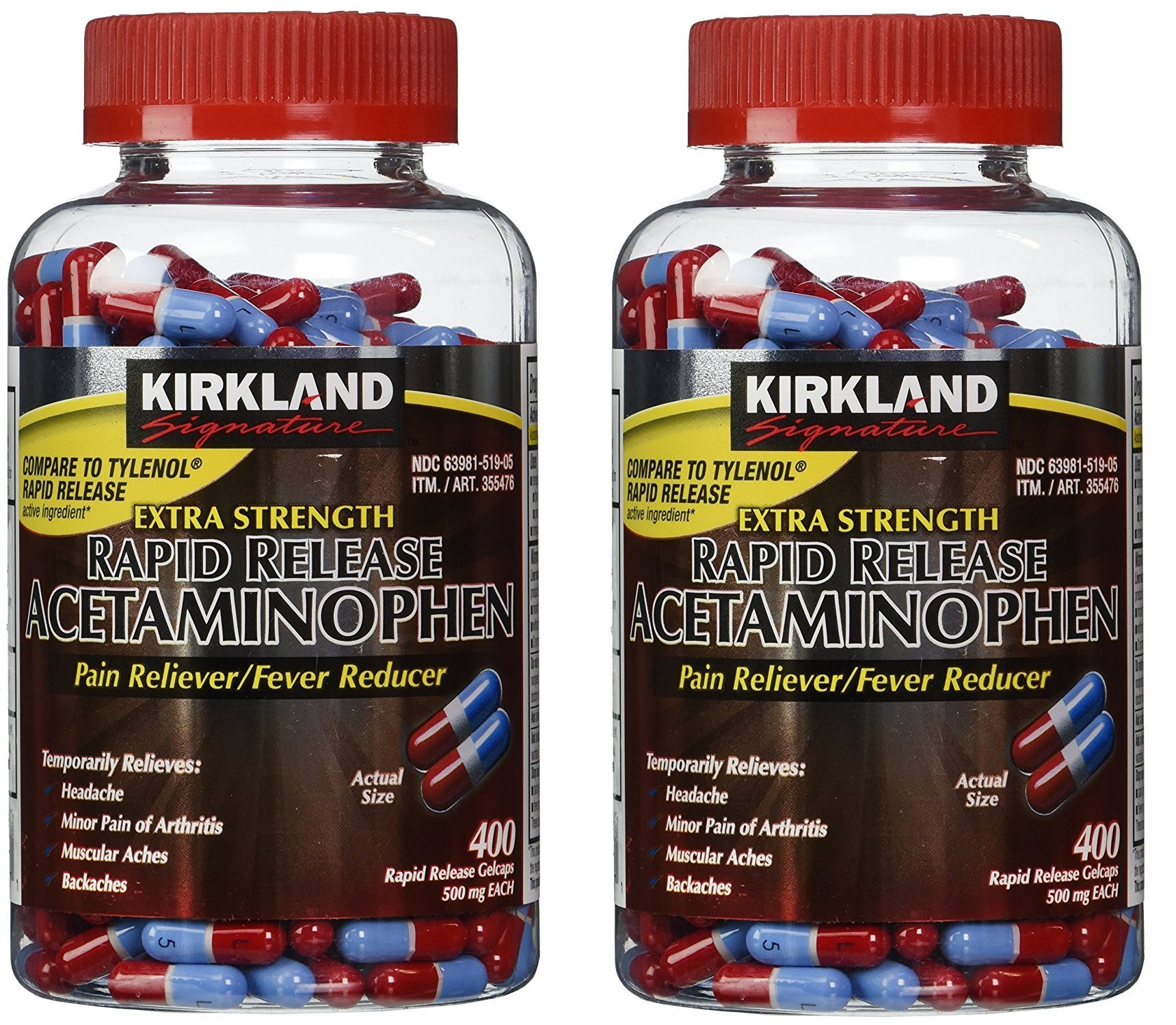 Kirkland Signature bzHRDZ Acetaminophen Extra Strength 500mg Rapid Release Gelcap, 400 Count (2 Pack