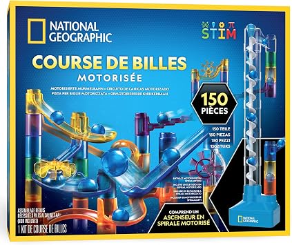 Blue Marble National Geographic Circuit de billes avec ascenseur motorisé et spirale électrique