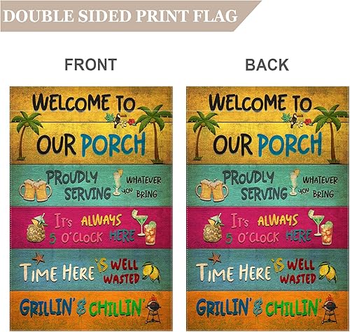 Miniatura 2 de Snycler Welcome To Our Porch Garden Flag, Bar & Grill Where The Neighbor - Letreros clásicos de jardín (porche) - Regalo divertido para familiares,