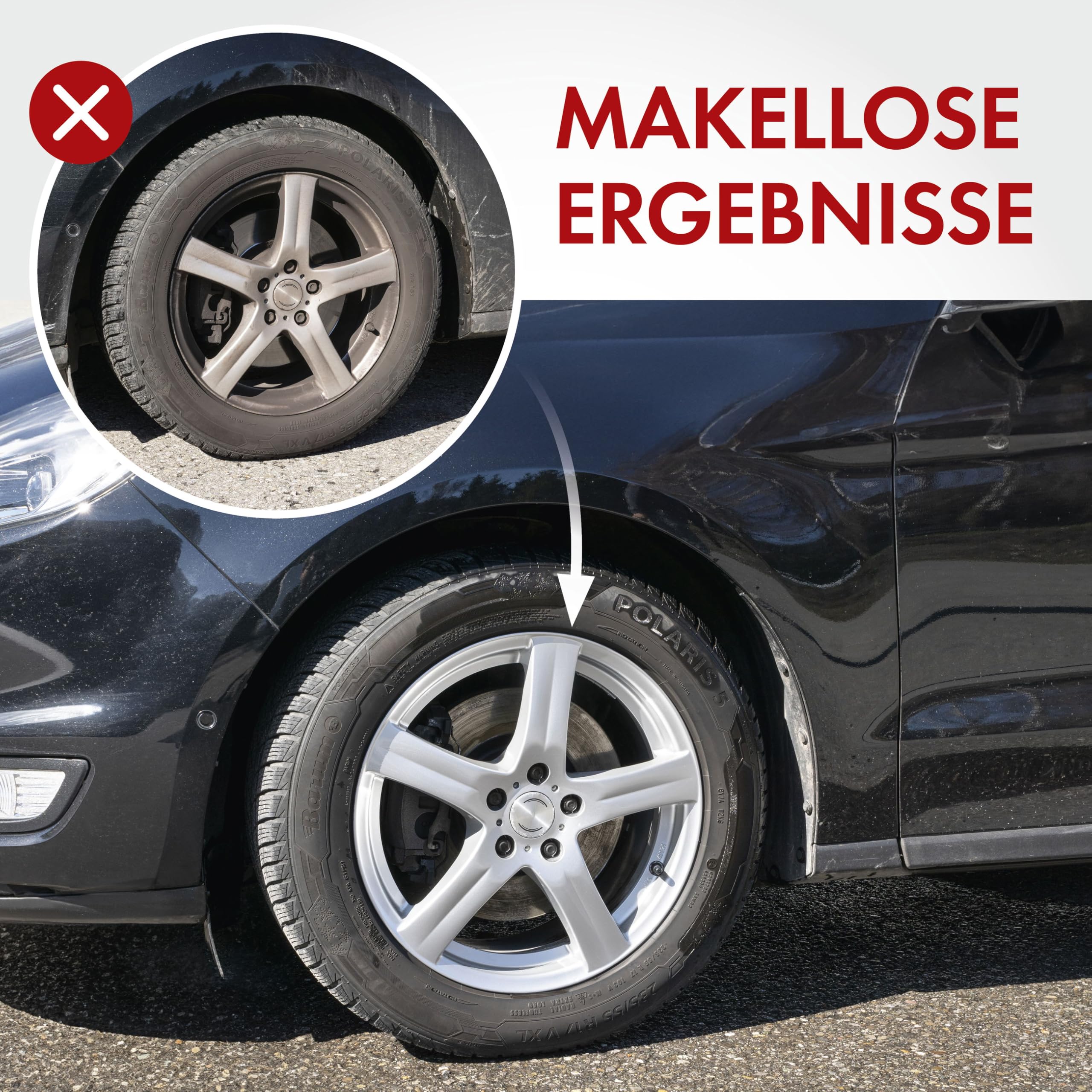Walser Szczotka premium z mikrofibry, środek do czyszczenia felg z ergonomicznym uchwytem + ochrona przed pryskaniem do czyszczenia bez zarysowań i smug, elastyczna szczotka do felg samochodowych, 42