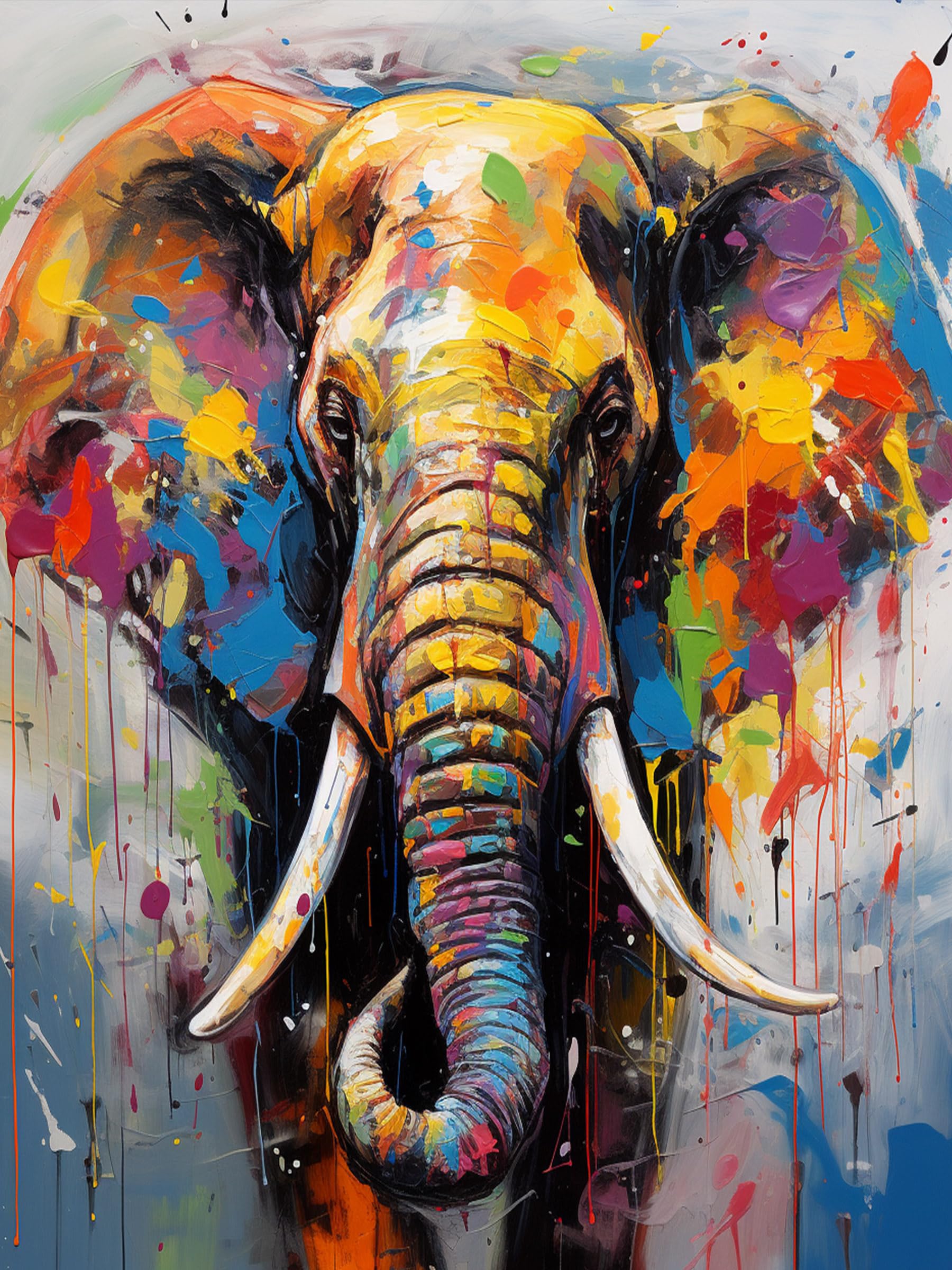 Bimkole 5D Diamond Painting Kits Oil Painting Elephant, Full Drill Animal DIY Rhinestone Embroidery Set Paint with Diamonds Art by Number Kits Cross Stitch Home Wall Craft Decoration 12X16 inch