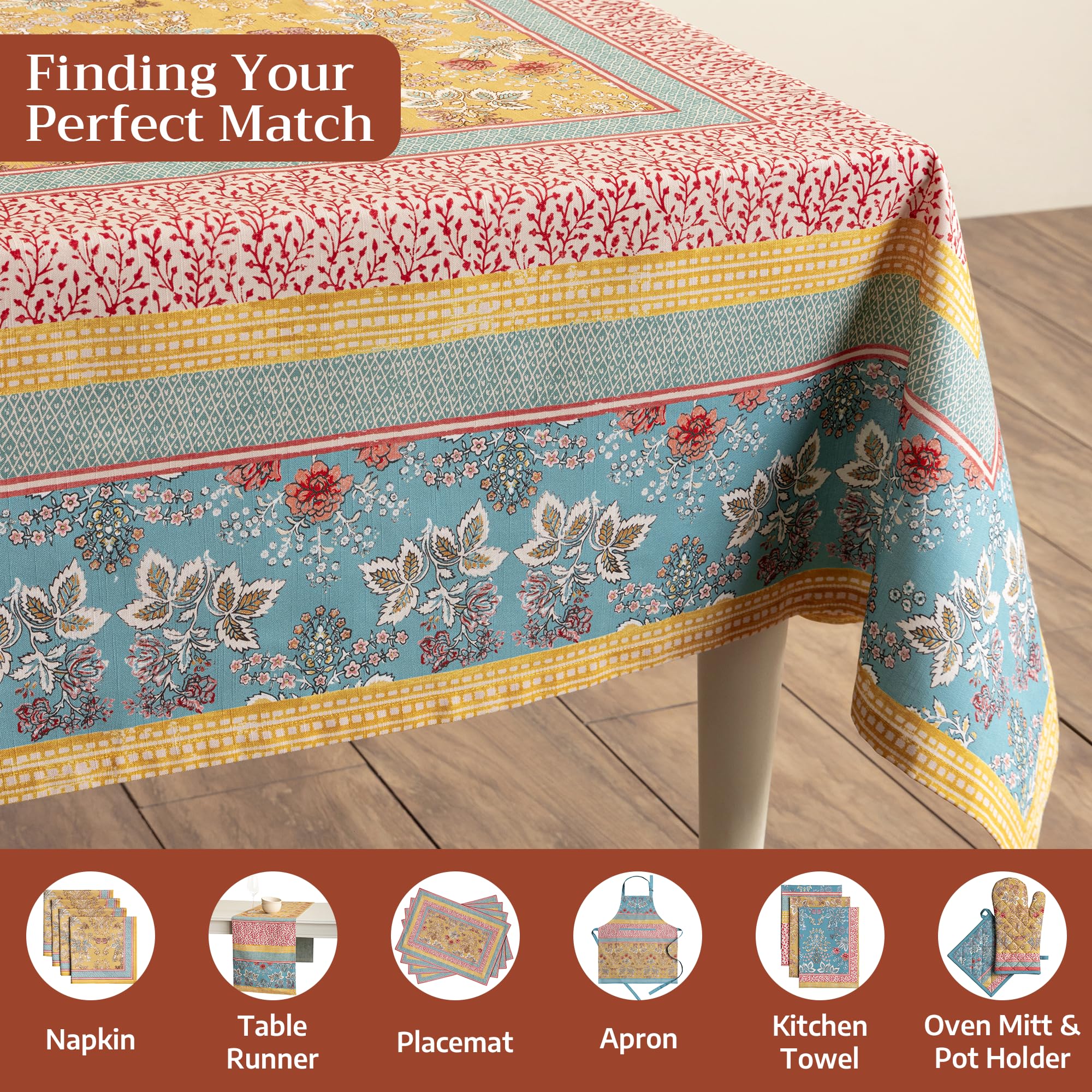 Maison d' Hermine Table Cloth Rectangle Table 100% Cotton 60 x 90 Inches Tablecloth Reusable Decorative for Dining Kitchen Room Farmhouse Home Gifts for Mothers Day Spring Summer - Marquise - 4