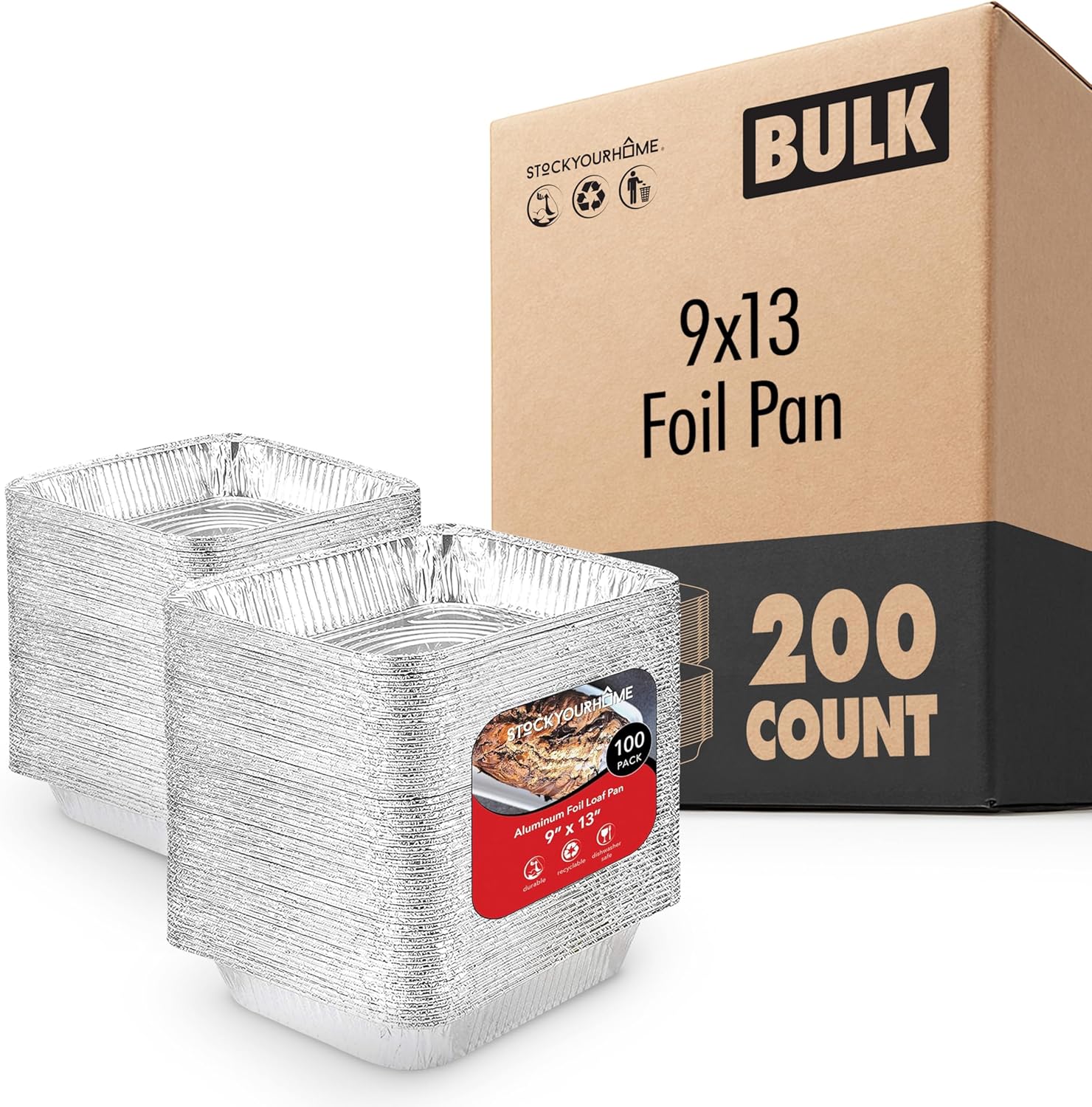 Aluminum Pans 9x13 Disposable Foil Baking Pans (200 Pack) - Half Size Steam Table Deep Pans - Tin Foil Pans Great for Cooking, Heating, Storing, Prepping Food